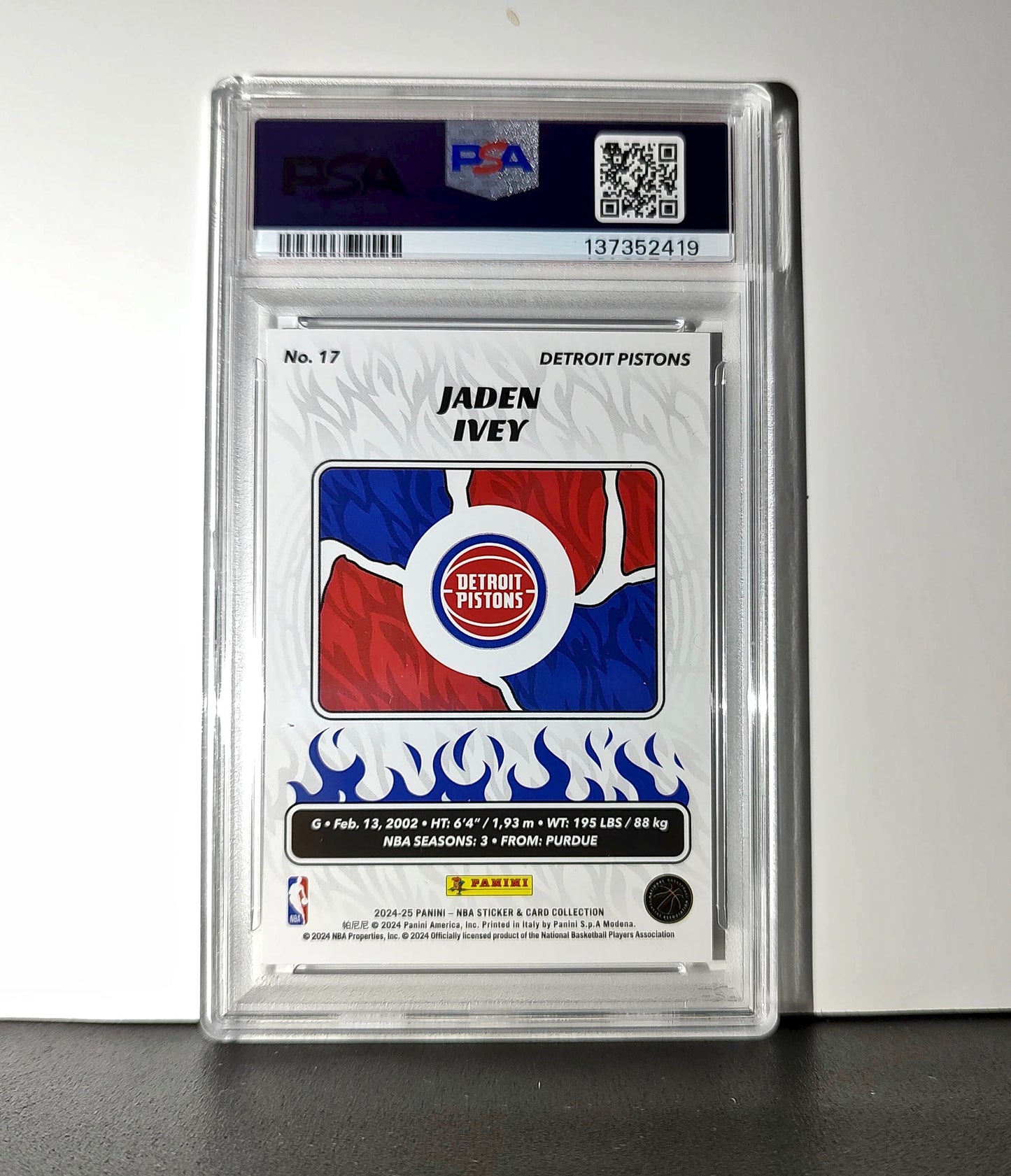 Jaden Ivey 2024-25 Panini NBA #17 Sticker 50/75 Purple Foil PSA 8 NM-MT