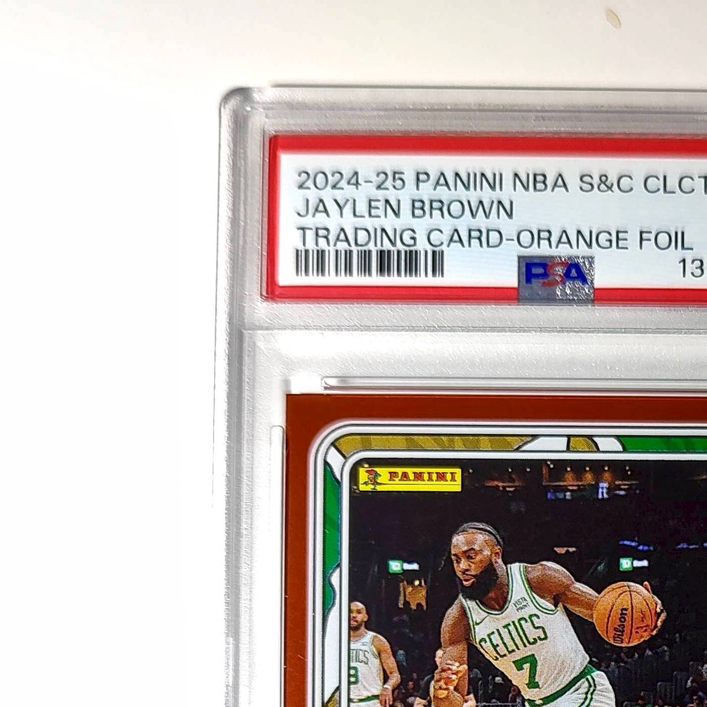 Jaylen Brown 2024-25 Panini NBA #18 Sticker 41/50 Orange Foil PSA 8 NM-MT