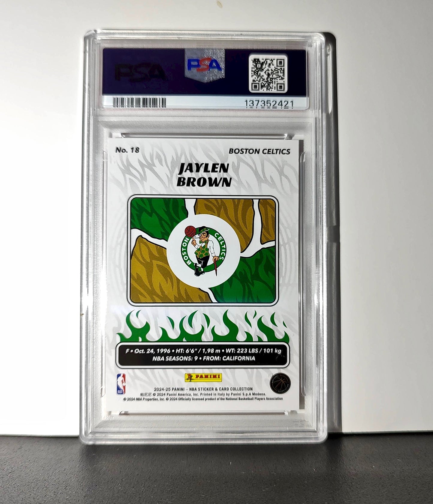 Jaylen Brown 2024-25 Panini NBA #18 Sticker 41/50 Orange Foil PSA 8 NM-MT