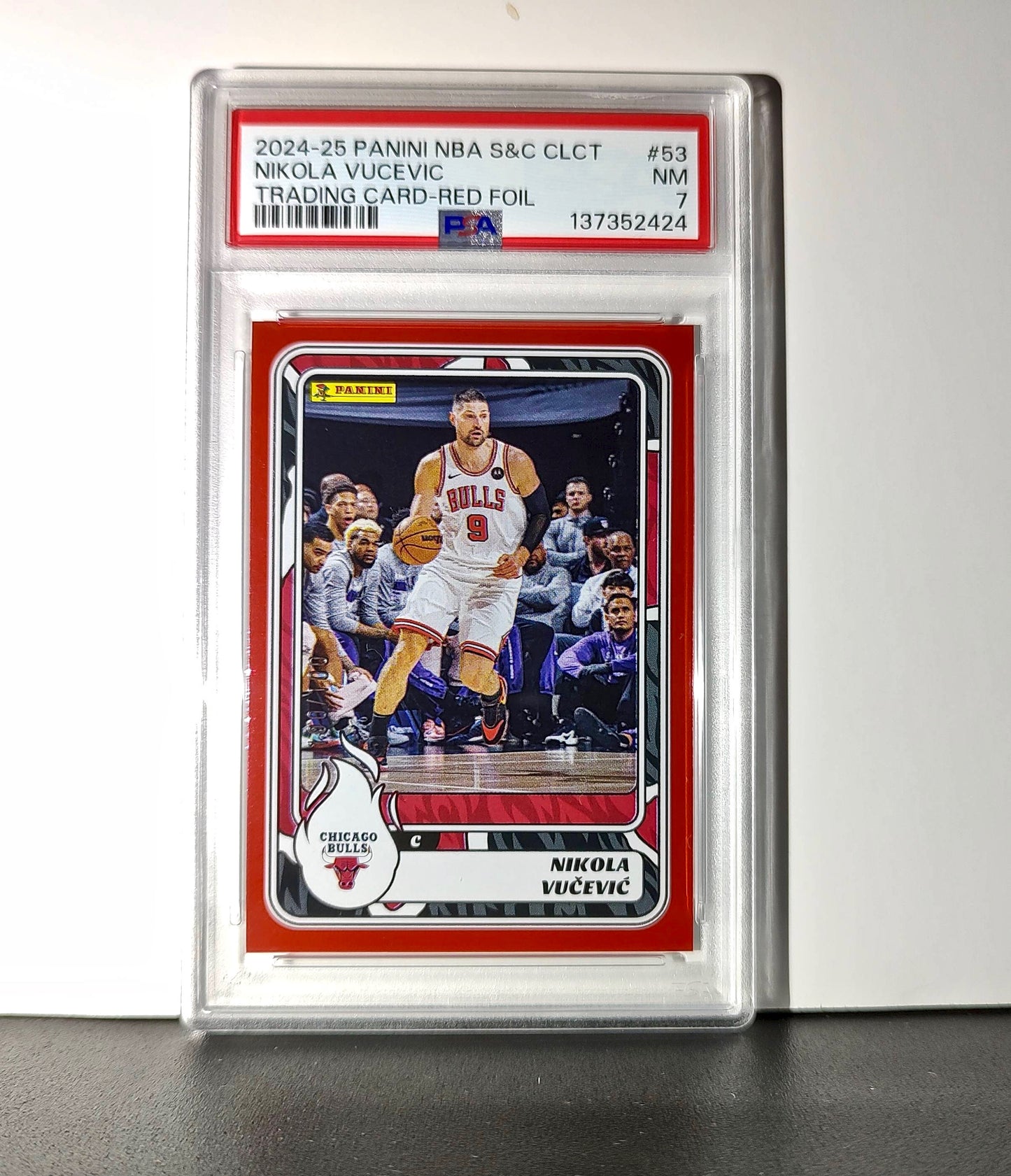 Nikola Vučević 2024-25 Panini NBA #53 Sticker 100/100 Red Foil PSA 7 NM