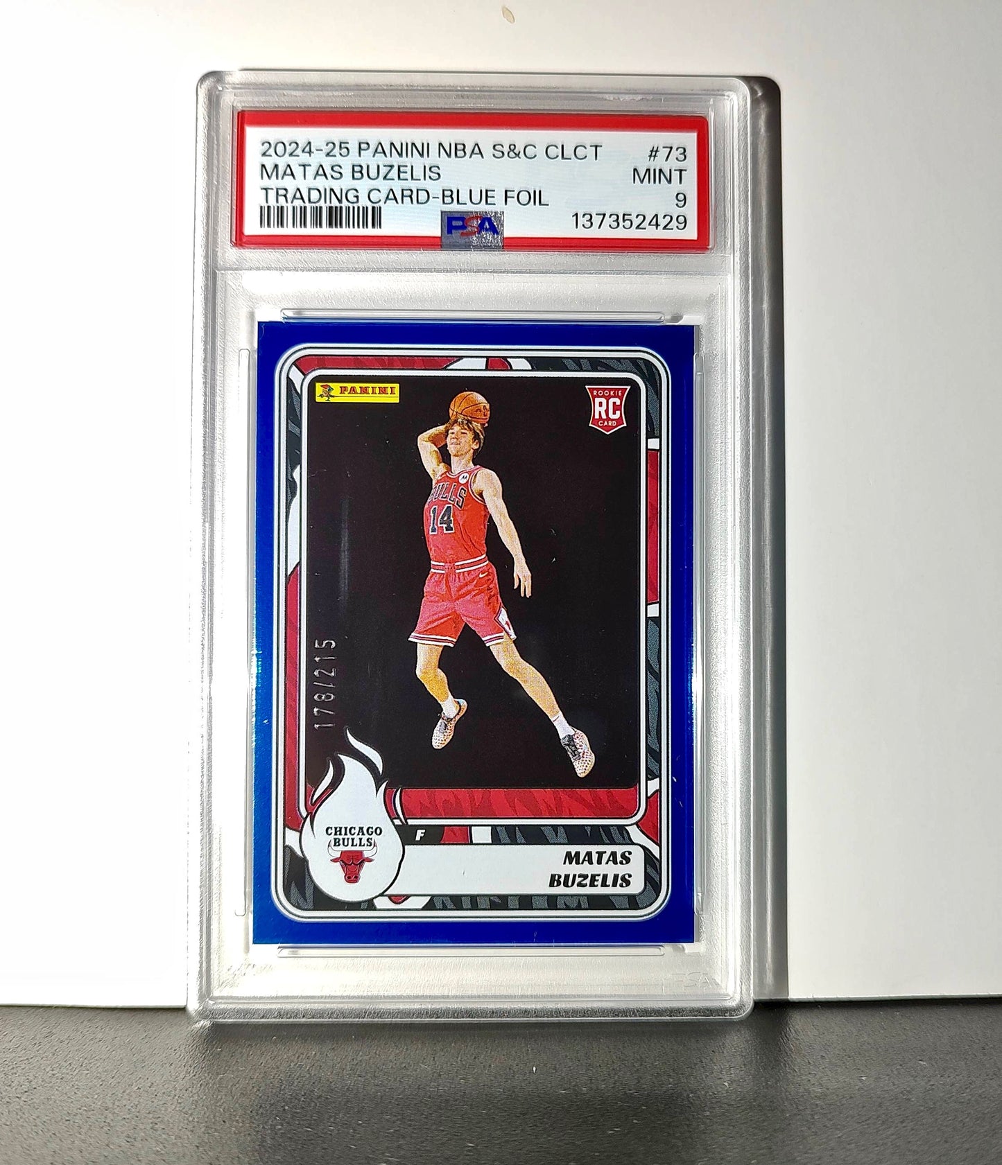 Matas Buzelis Rookie 2024-25 Panini NBA #73 Sticker 178/215 Blue Foil PSA 9 Mint