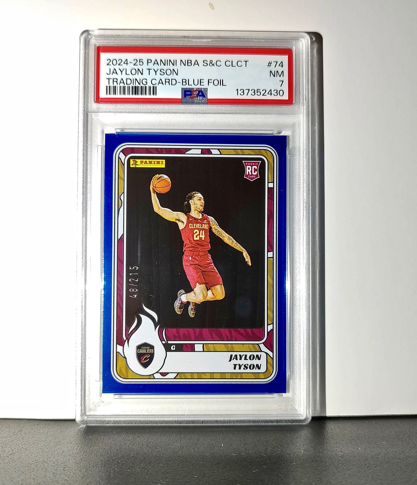 Jaylon Tyson Rookie 2024-25 Panini NBA #74 Sticker 48/215 Blue Foil PSA 7 NM