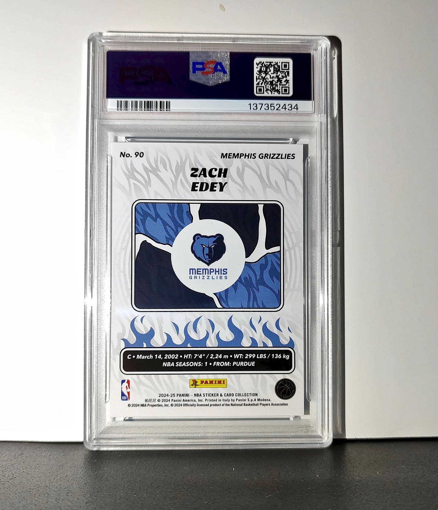 Zach Edey Rookie 2024-25 Panini NBA #90 Sticker 23/215 Blue Foil PSA 7 NM