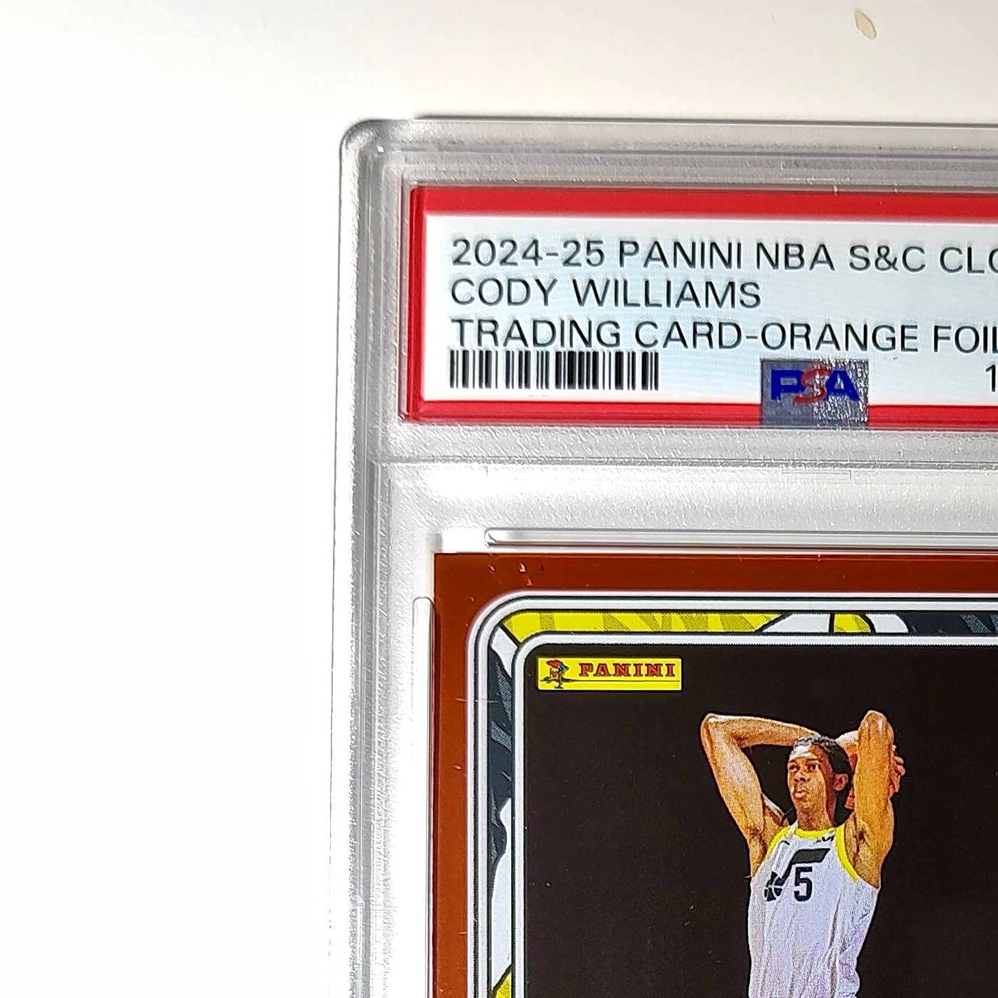 Cody Williams Rookie 2024-25 Panini NBA #99 Sticker 4/50 Orange Foil PSA 7 NM