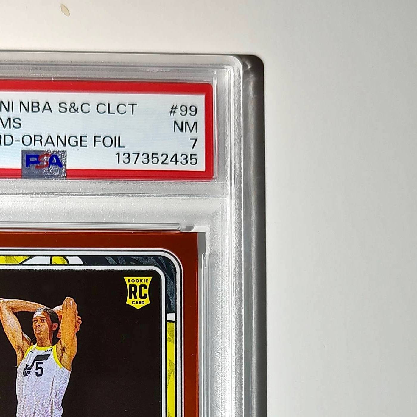 Cody Williams Rookie 2024-25 Panini NBA #99 Sticker 4/50 Orange Foil PSA 7 NM