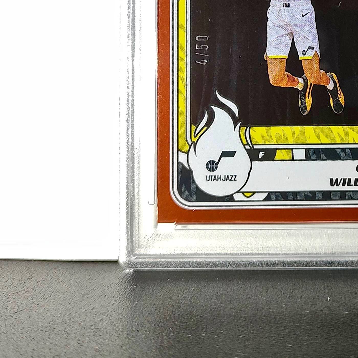 Cody Williams Rookie 2024-25 Panini NBA #99 Sticker 4/50 Orange Foil PSA 7 NM