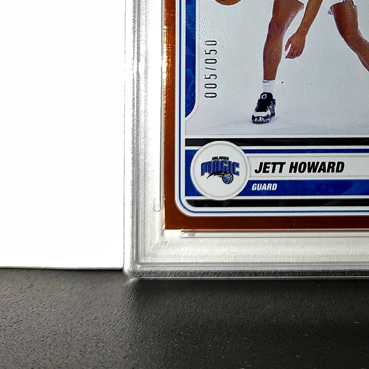 Jett Howard 2023-24 Sticker 005/050 Orange Foil 80 PSA 7 NM