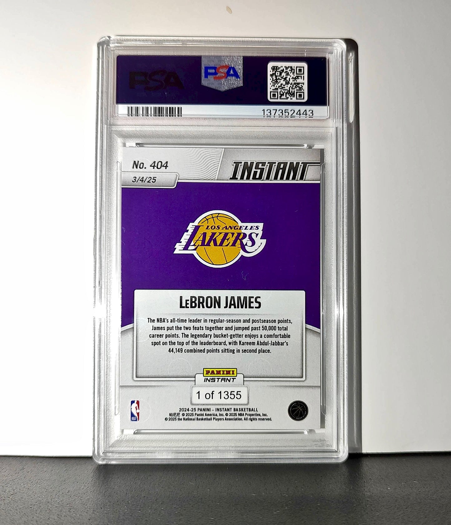 Lebron James 2024 Panini Instant #404 Milestone Moment PSA 10 Gem Mint