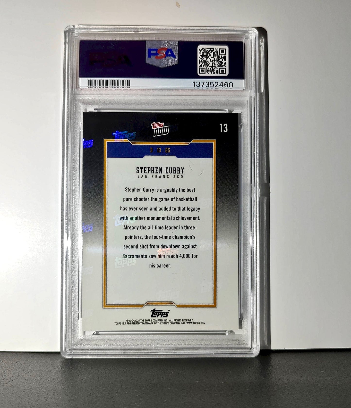 Stephen Curry 2024 Topps Now 4000 Career 3 Pointers #13 PSA 9 Mint