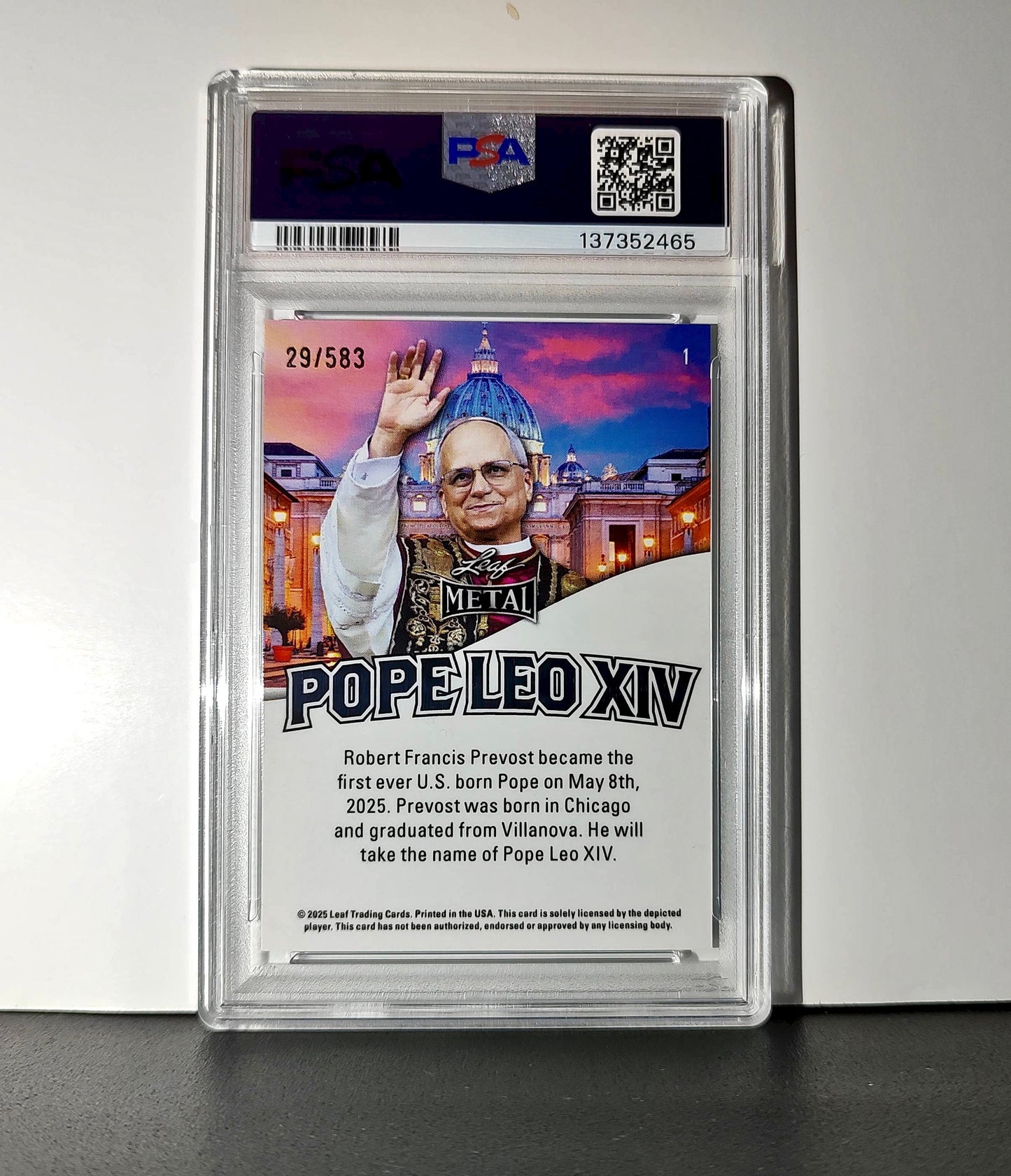 2025 Leaf Metal Pope Leo XIV 29/583 #1 Snow Variant PSA 9 Mint