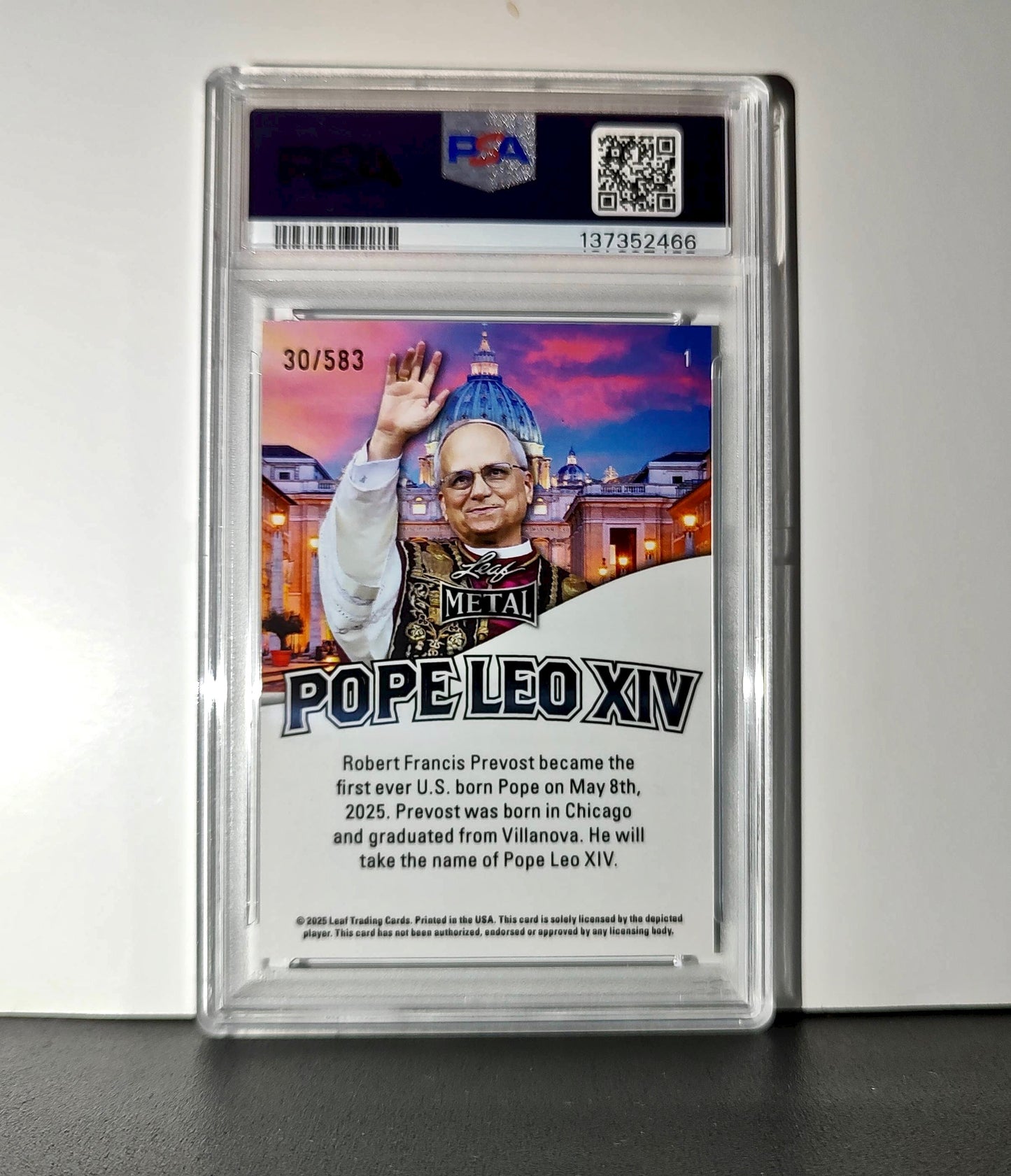 2025 Leaf Metal Pope Leo XIV 30/583 #1 Snow Variant PSA 9 Mint
