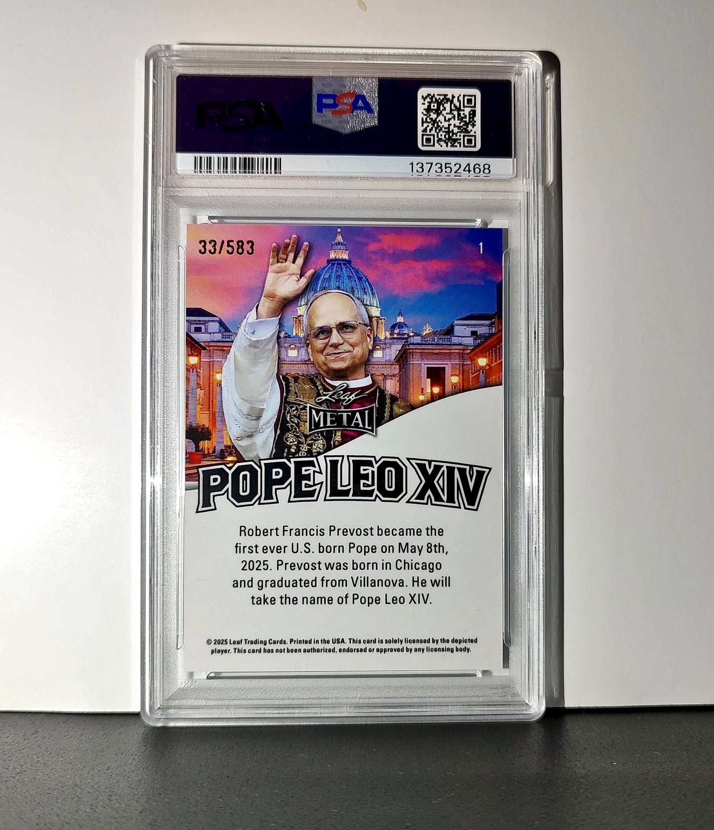 2025 Leaf Metal Pope Leo XIV 33/583 #1 Snow Variant PSA 9 Mint