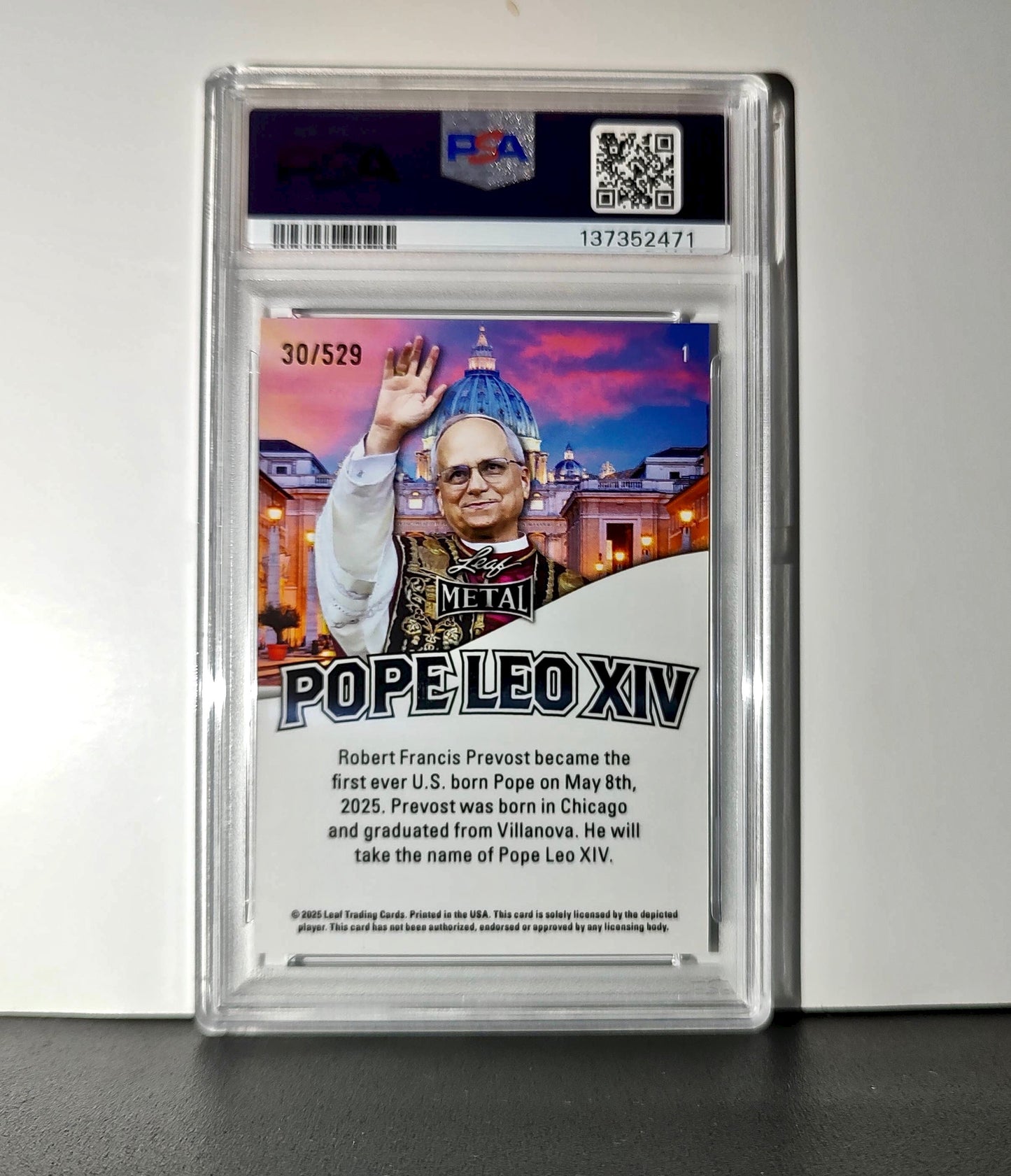 2025 Leaf Metal Pope Leo XIV 30/529 #1 Hot Dog Variant PSA 8 NM-MT