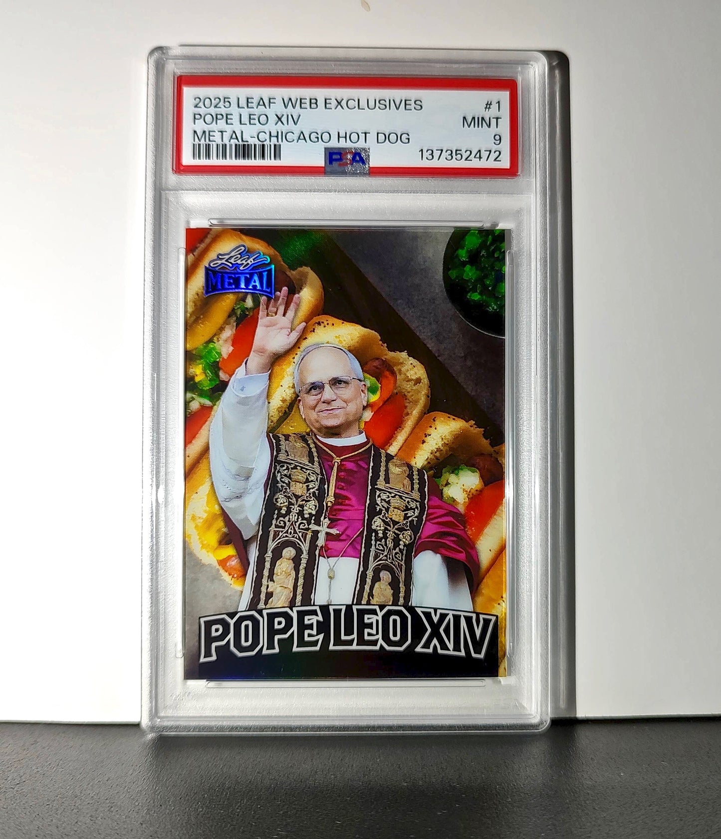 2025 Leaf Metal Pope Leo XIV 44/529 #1 Hot Dog Variant PSA 9 Mint