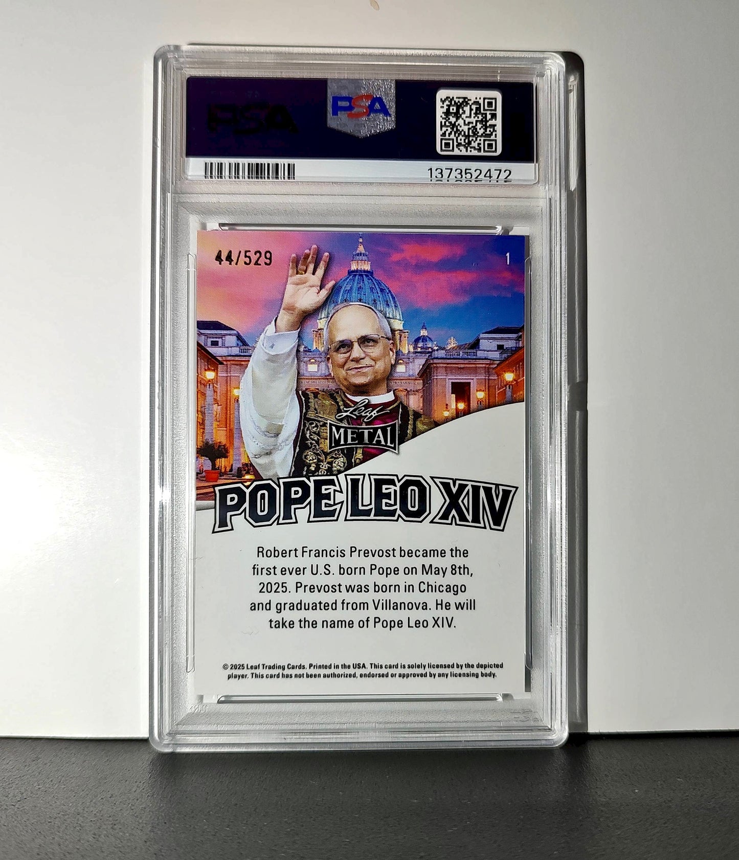 2025 Leaf Metal Pope Leo XIV 44/529 #1 Hot Dog Variant PSA 9 Mint