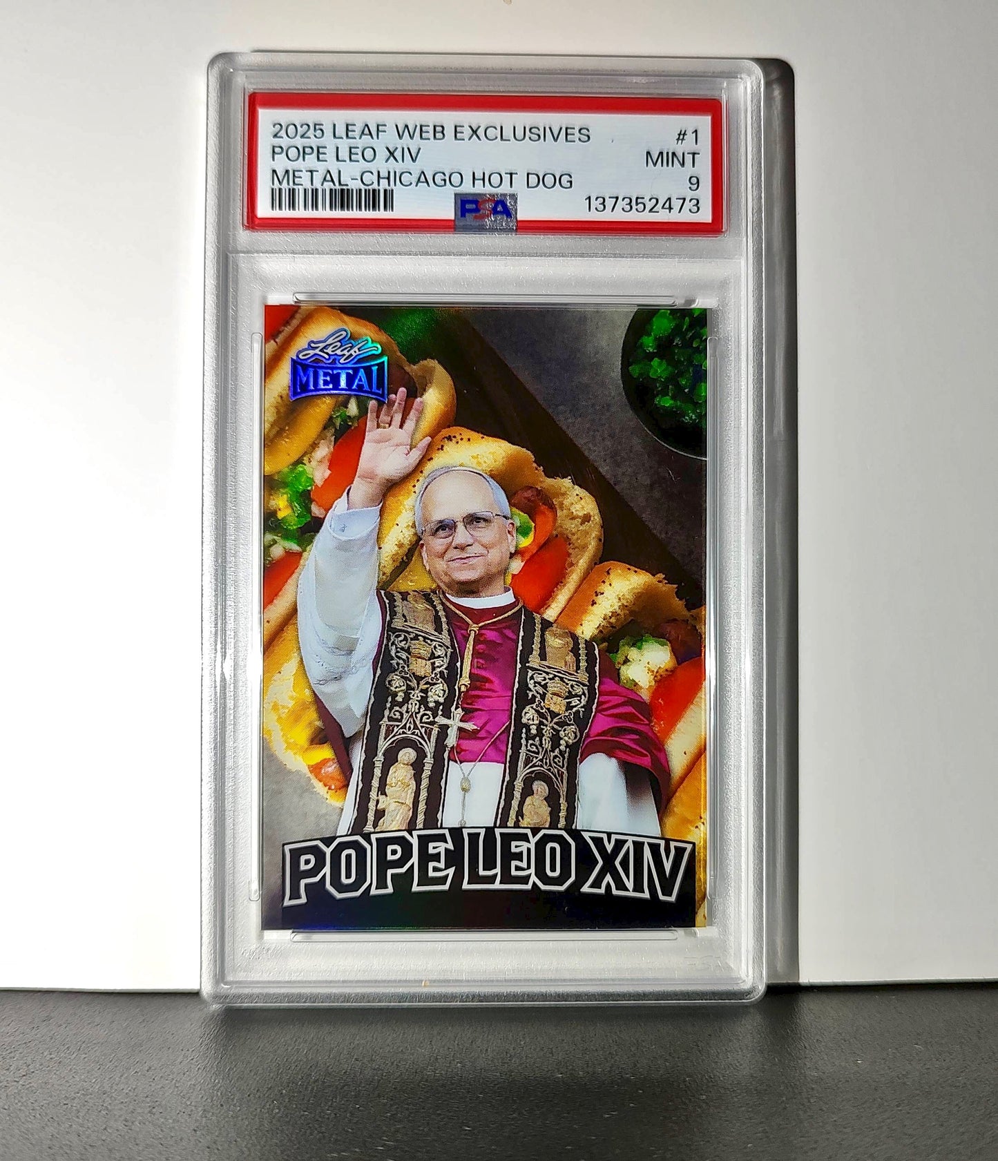2025 Leaf Metal Pope Leo XIV 45/529 #1 Hot Dog Variant PSA 9 Mint