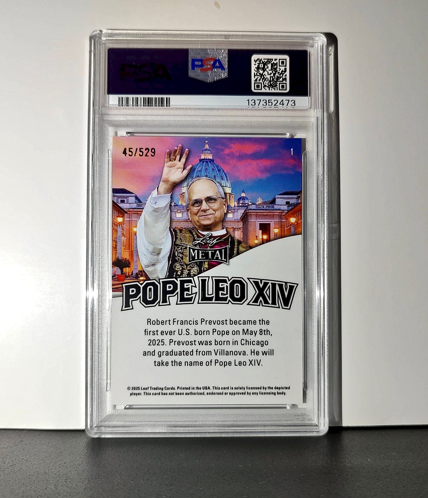 2025 Leaf Metal Pope Leo XIV 45/529 #1 Hot Dog Variant PSA 9 Mint