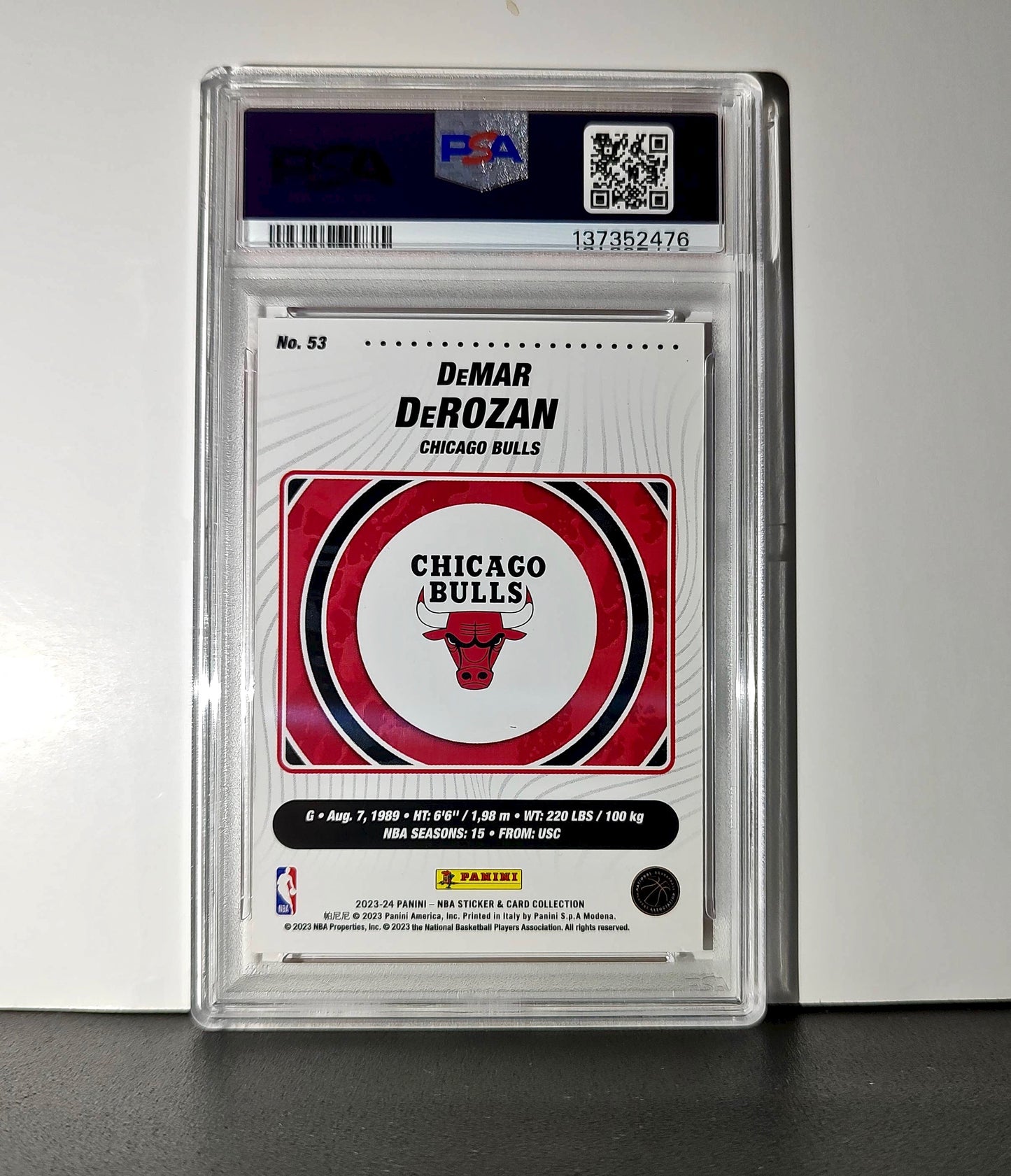DeMar DeRozan 2023-24 Panini Sticker Cards #53 125/125 Red Foil Variant PSA 8