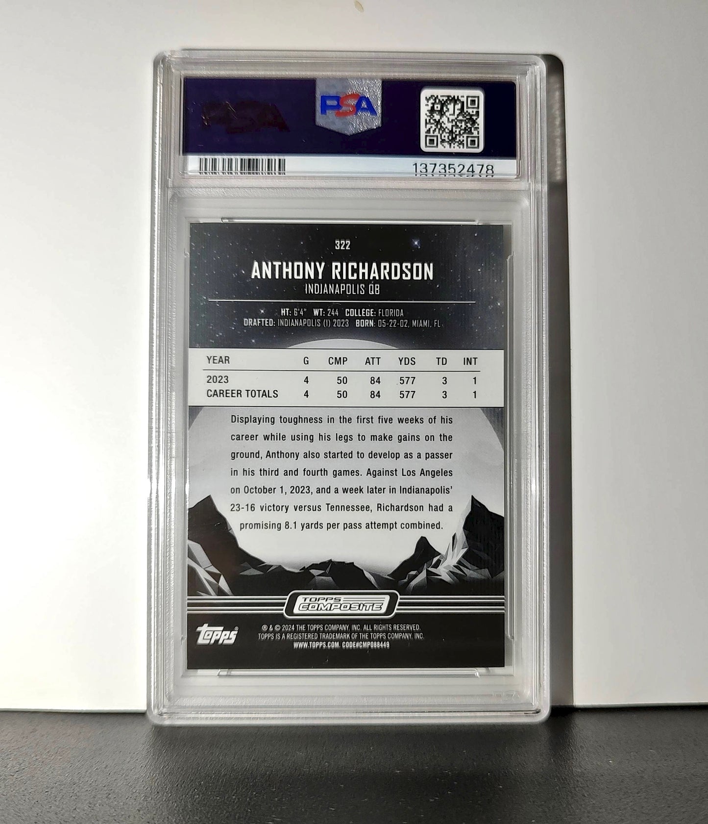 Anthony Richardson 2023 Topps Midnight Rookie #322 PSA 9 Mint