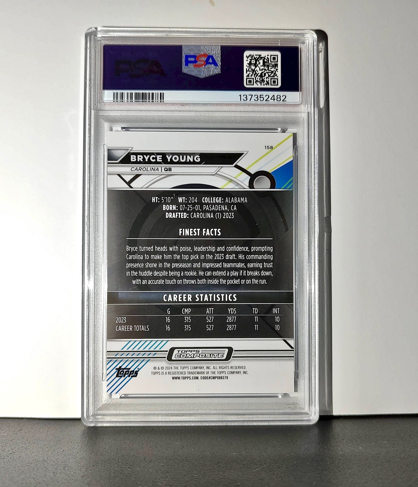 Bryce Young 2023 Topps Finest #158 Rookie Purple Refractor 016/250 PSA 9 Mint