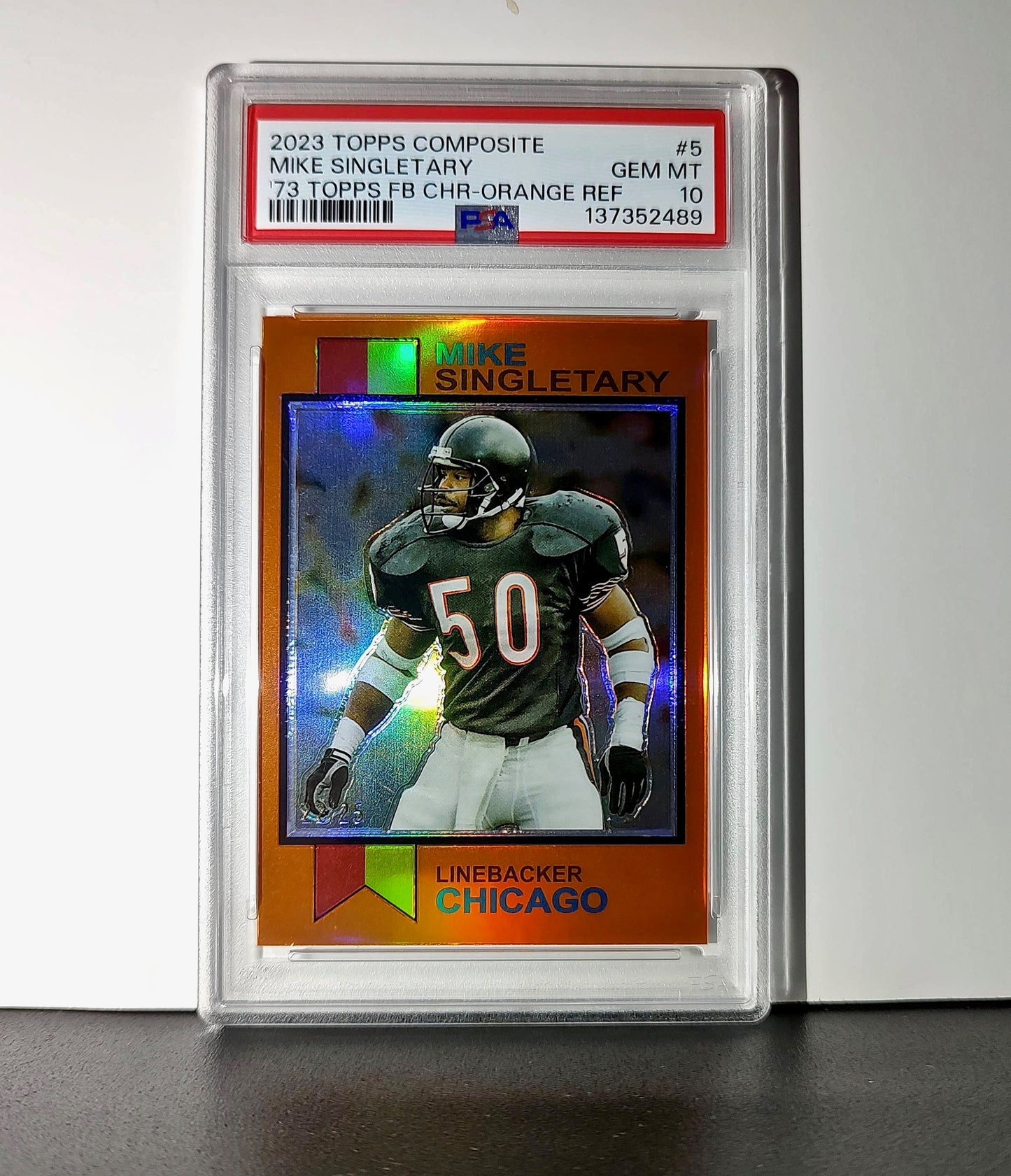 Mike Singletary 2023 Topps Chrome 1973 22/25 Orange Refractor #1973-5 PSA 10 Gem