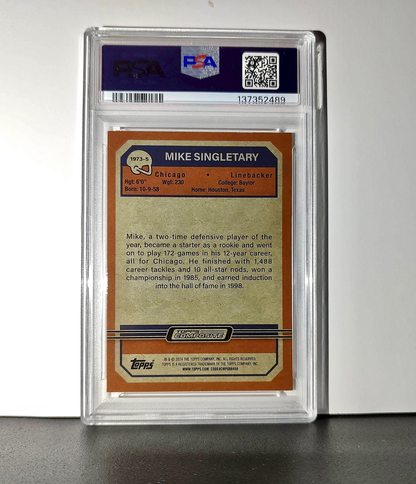 Mike Singletary 2023 Topps Chrome 1973 22/25 Orange Refractor #1973-5 PSA 10 Gem