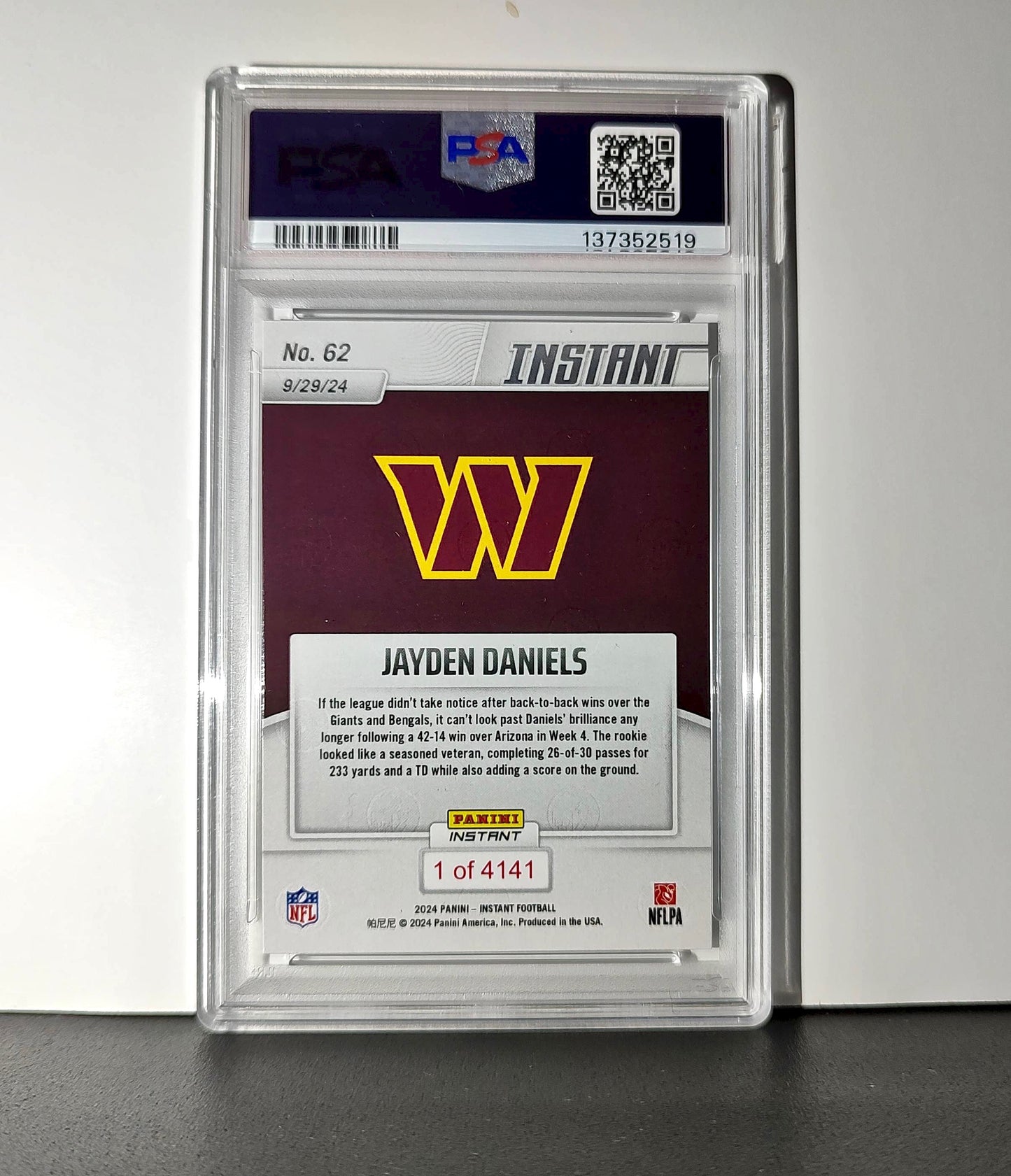 Jayden Daniels Rookie 2024 Panini Instant NFL #62 PSA 10 Gem Mint