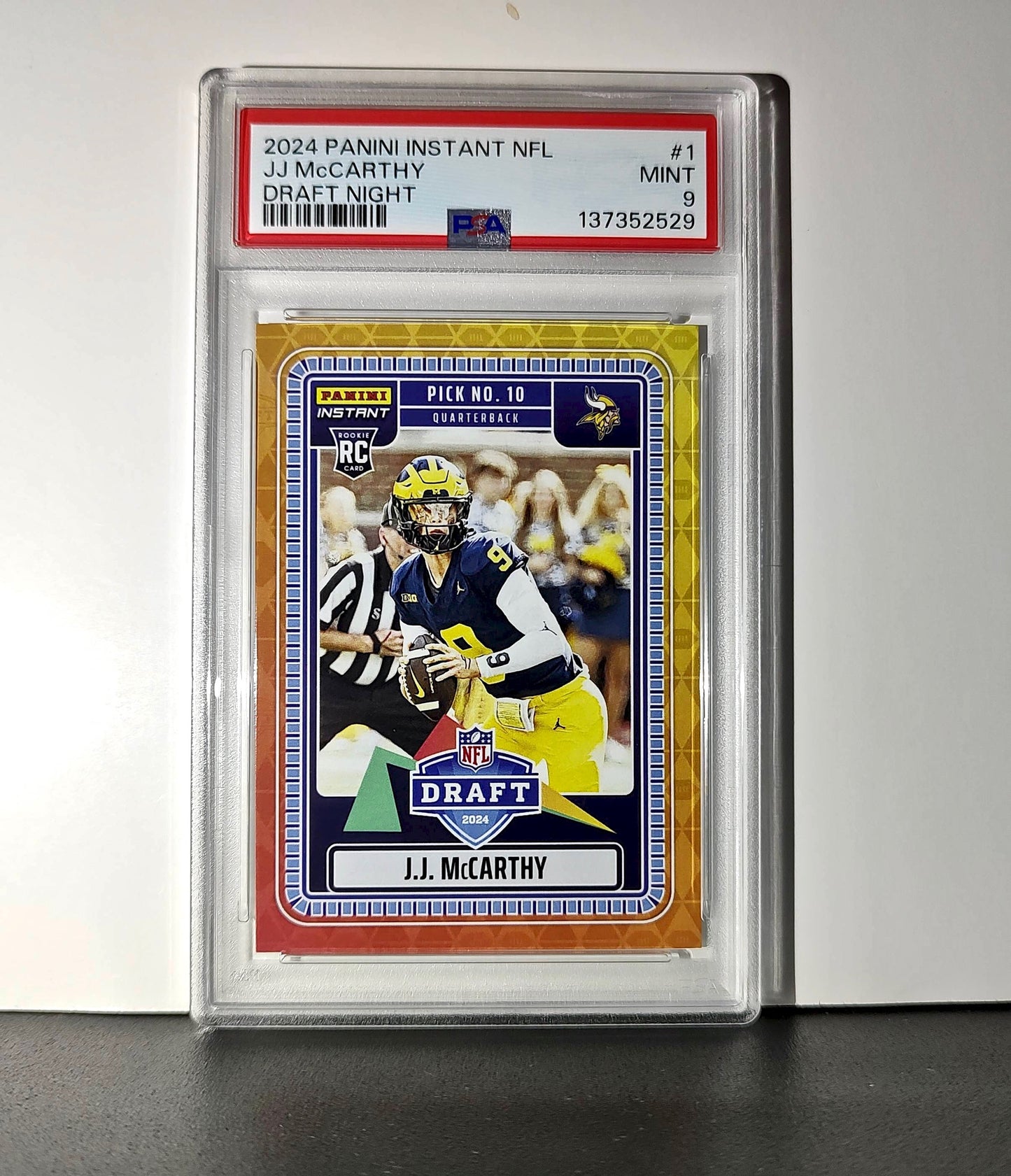 J.J. McCarthy 2023 Panini Instant Draft Night #NFLDN-1 PSA 9 Mint
