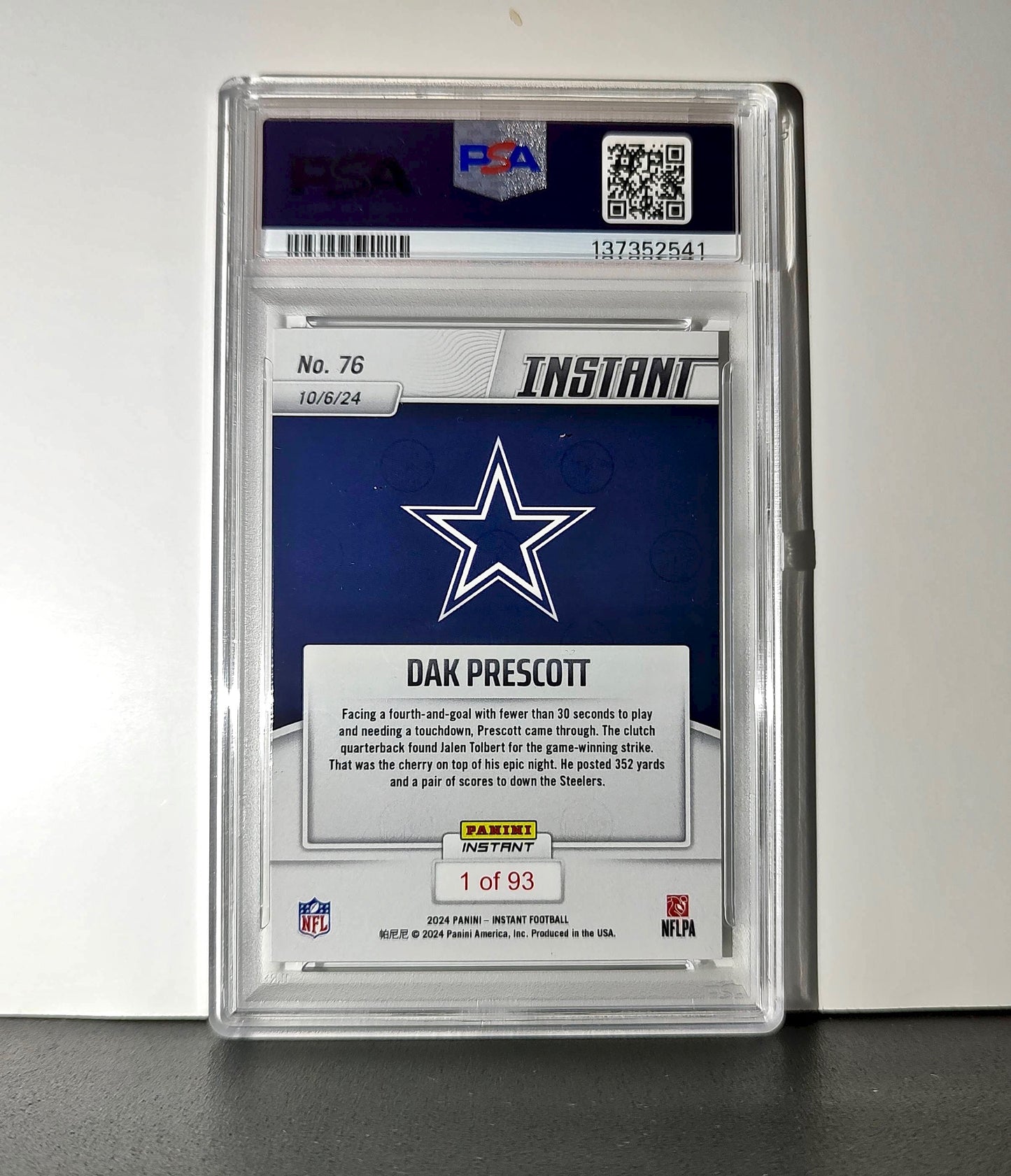 Dak Prescott Rookie 2024 Panini Instant NFL #76 PSA 10 Gem Mint
