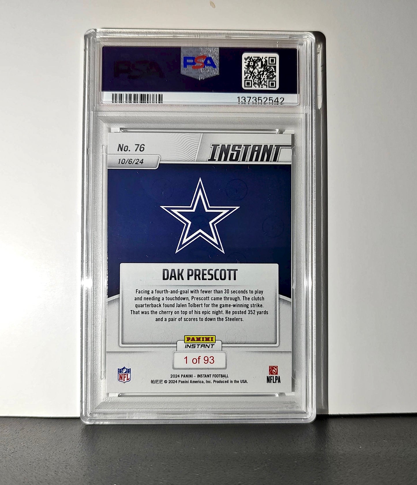 Dak Prescott Rookie 2024 Panini Instant NFL #76 PSA 10 Gem Mint