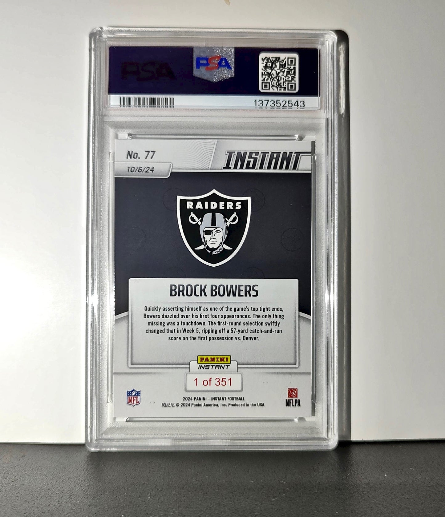 Brock Bowers Rookie 2024 Panini Instant NFL #77 PSA 8 NM-MT