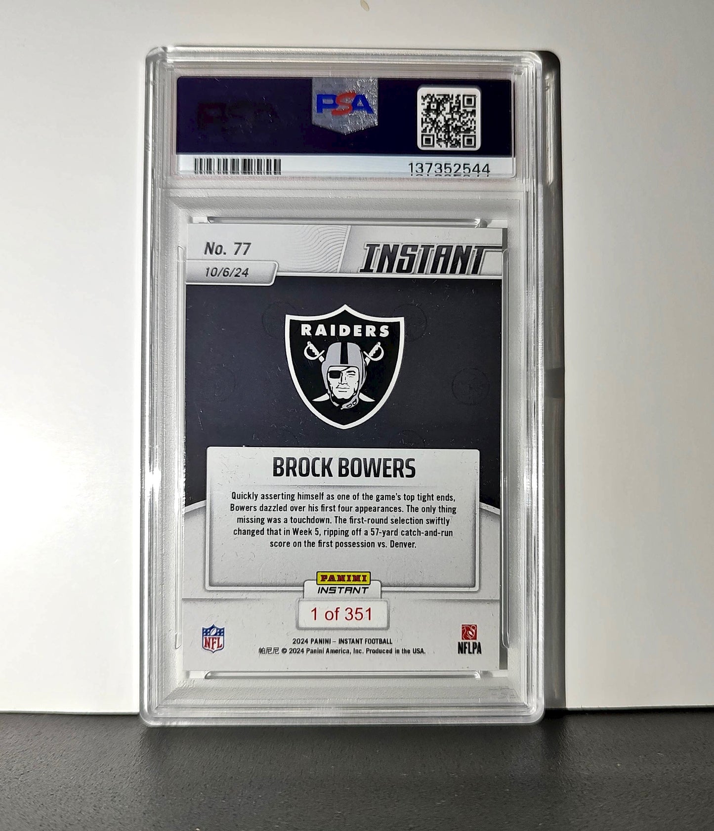 Brock Bowers Rookie 2024 Panini Instant NFL #77 PSA 10 Gem Mint