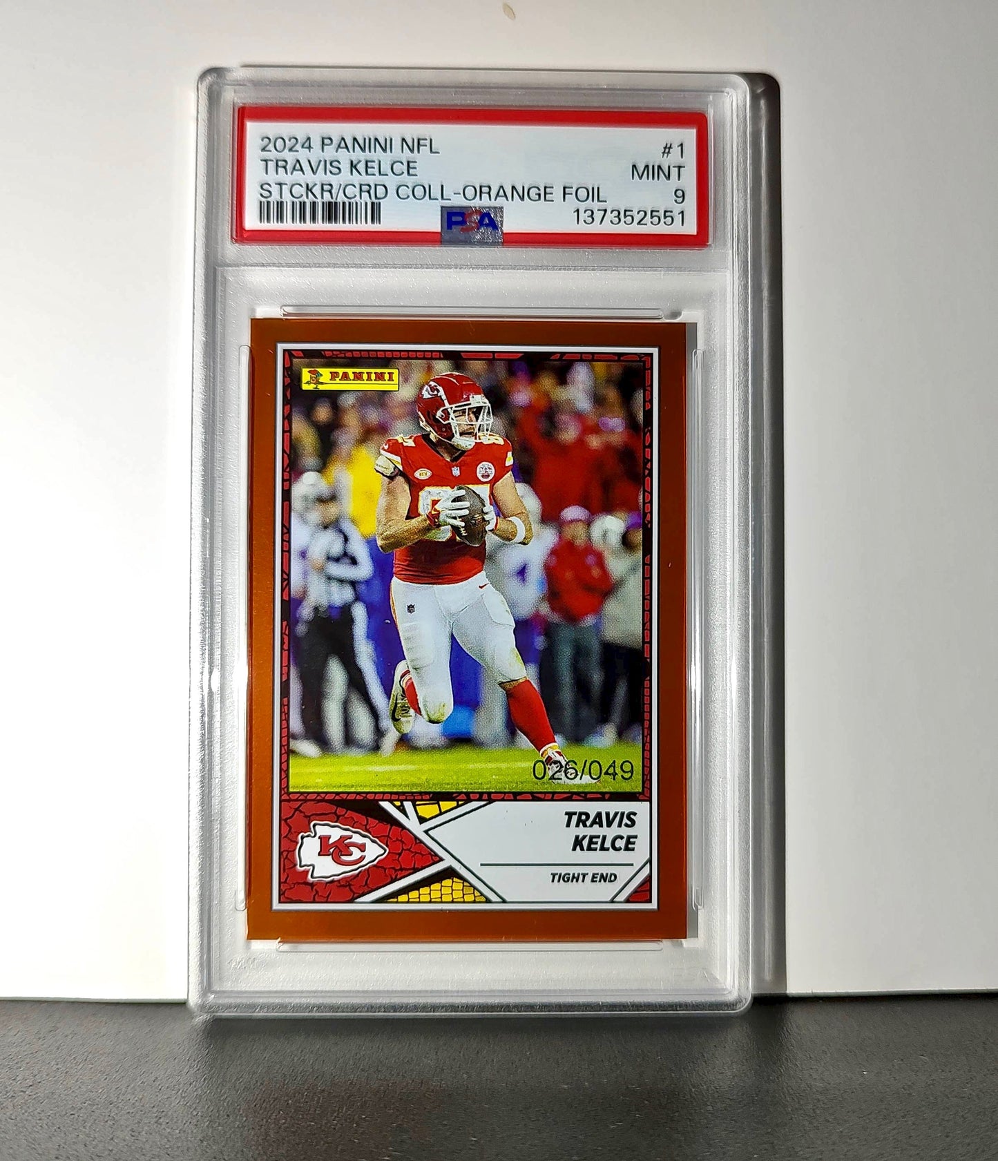 Travis Kelce 2024 Panini Sticker Collection 026/049 #1 Bronze Foil PSA 9 Mint