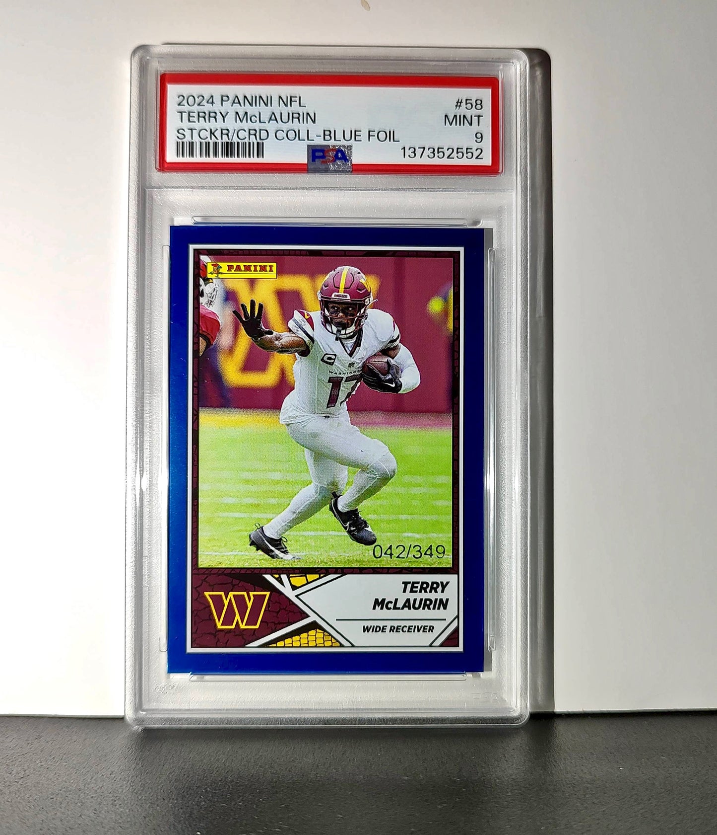 Terry McLaurin 2024 Panini Sticker Collection 042/349 #58 Blue Foil PSA 9 Mint