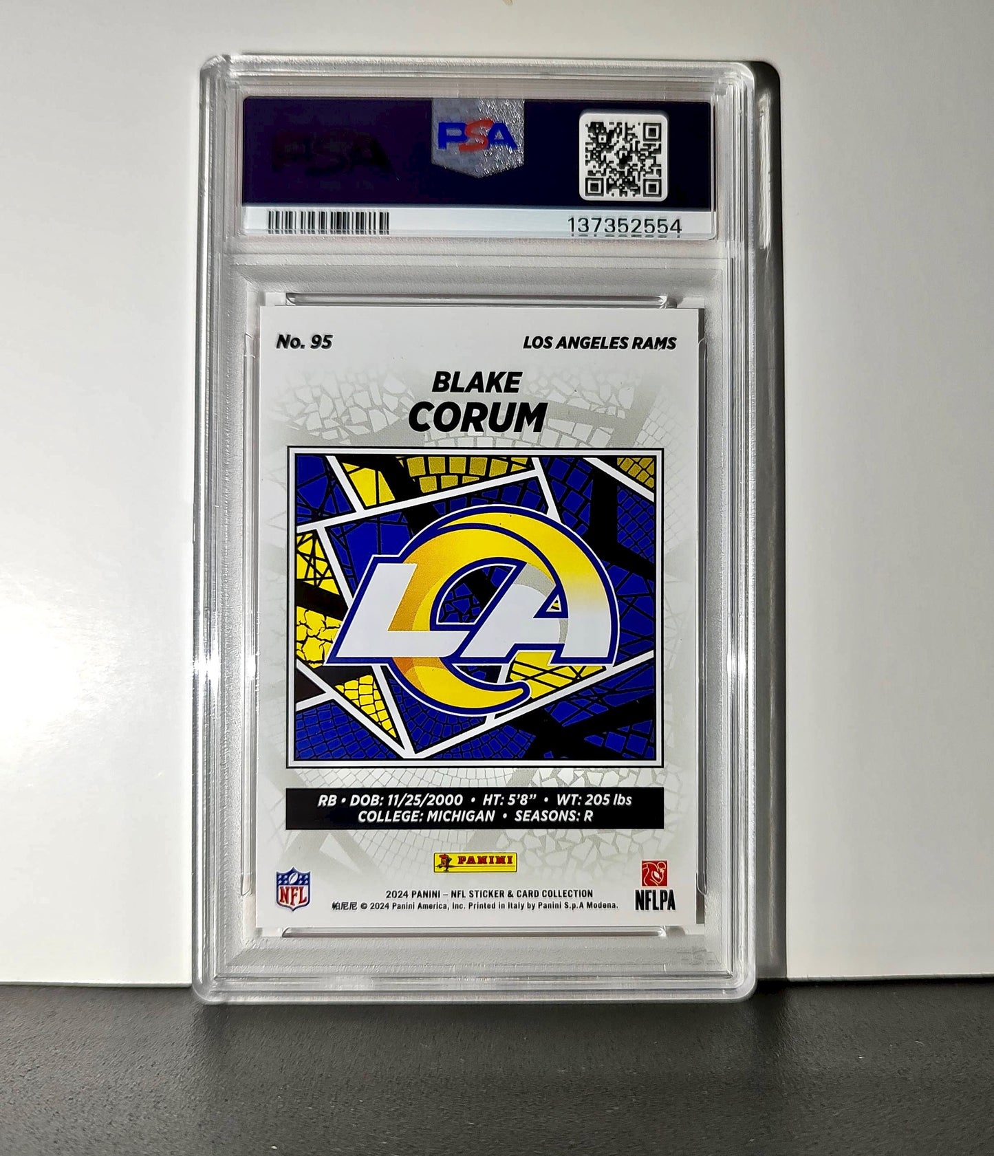 Blake Corum 2024 Panini Sticker Collection 127/299 #95 Red Foil PSA 10 Gem Mint
