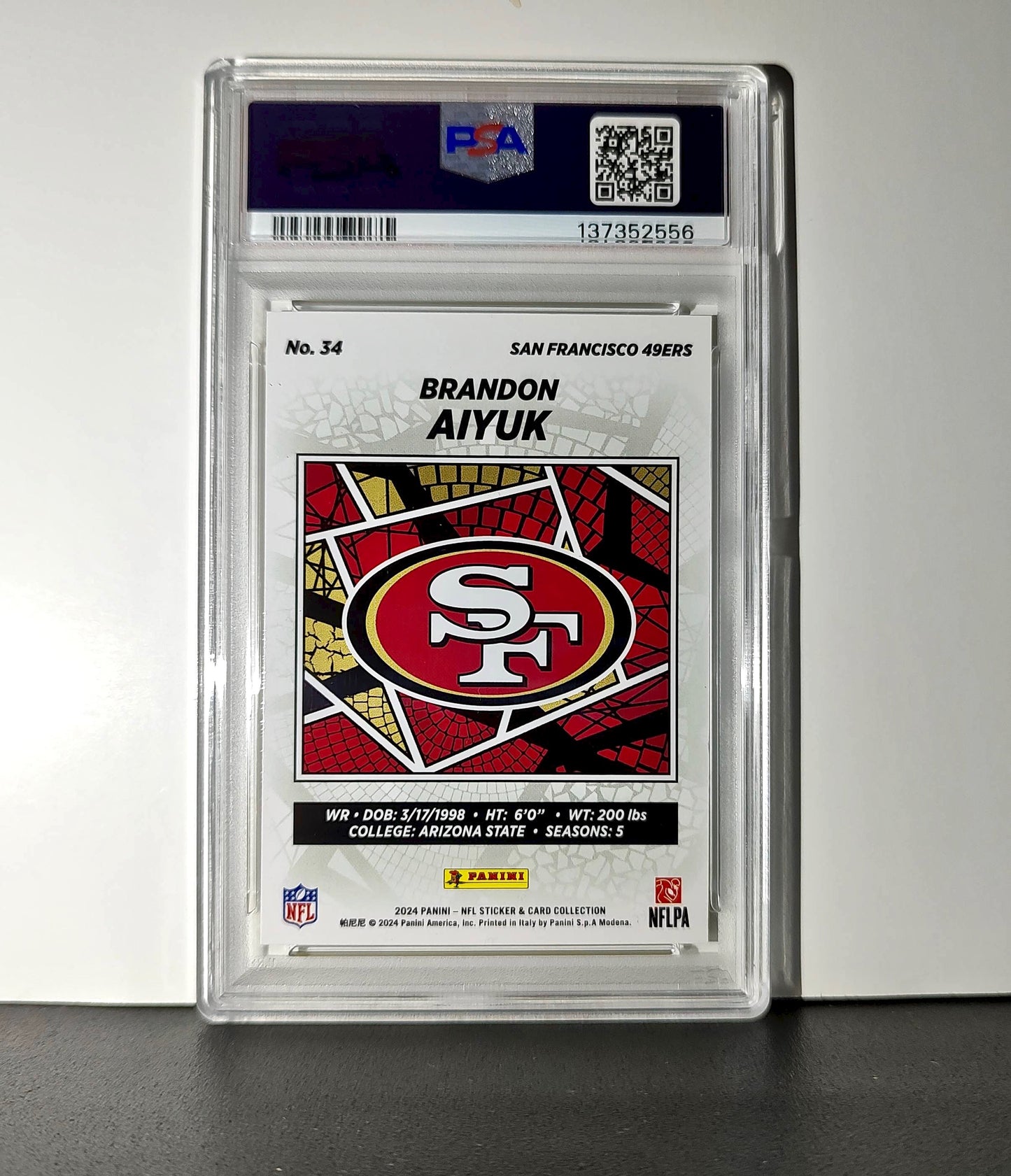 Brandon Aiyuk 2024 Panini Sticker Collection 006/010 #34 Gold Foil PSA 9 Mint
