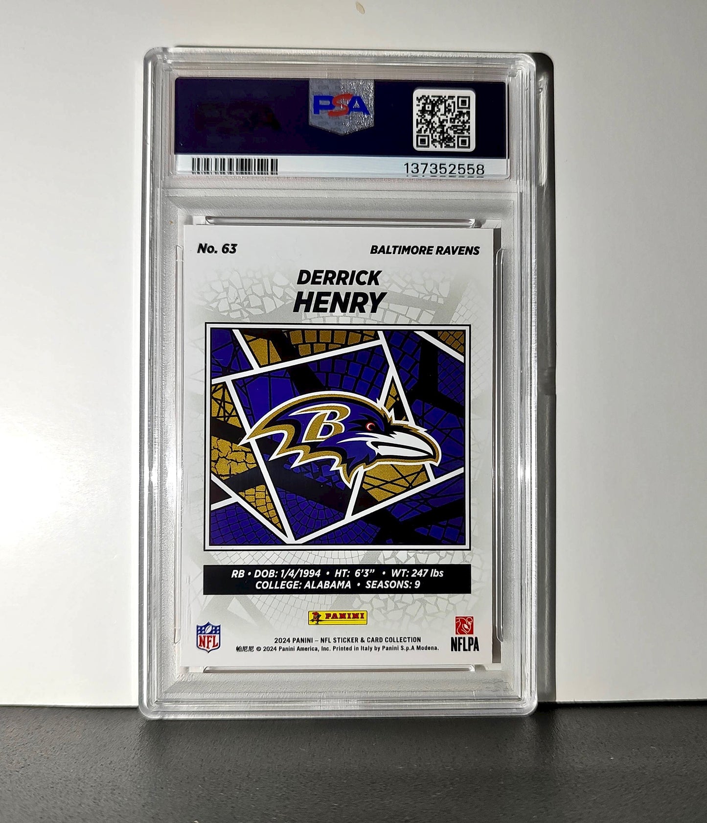 Derrick Henry 2024 Panini Sticker Collection 001/049 #63 Bronze Foil PSA 9 Mint