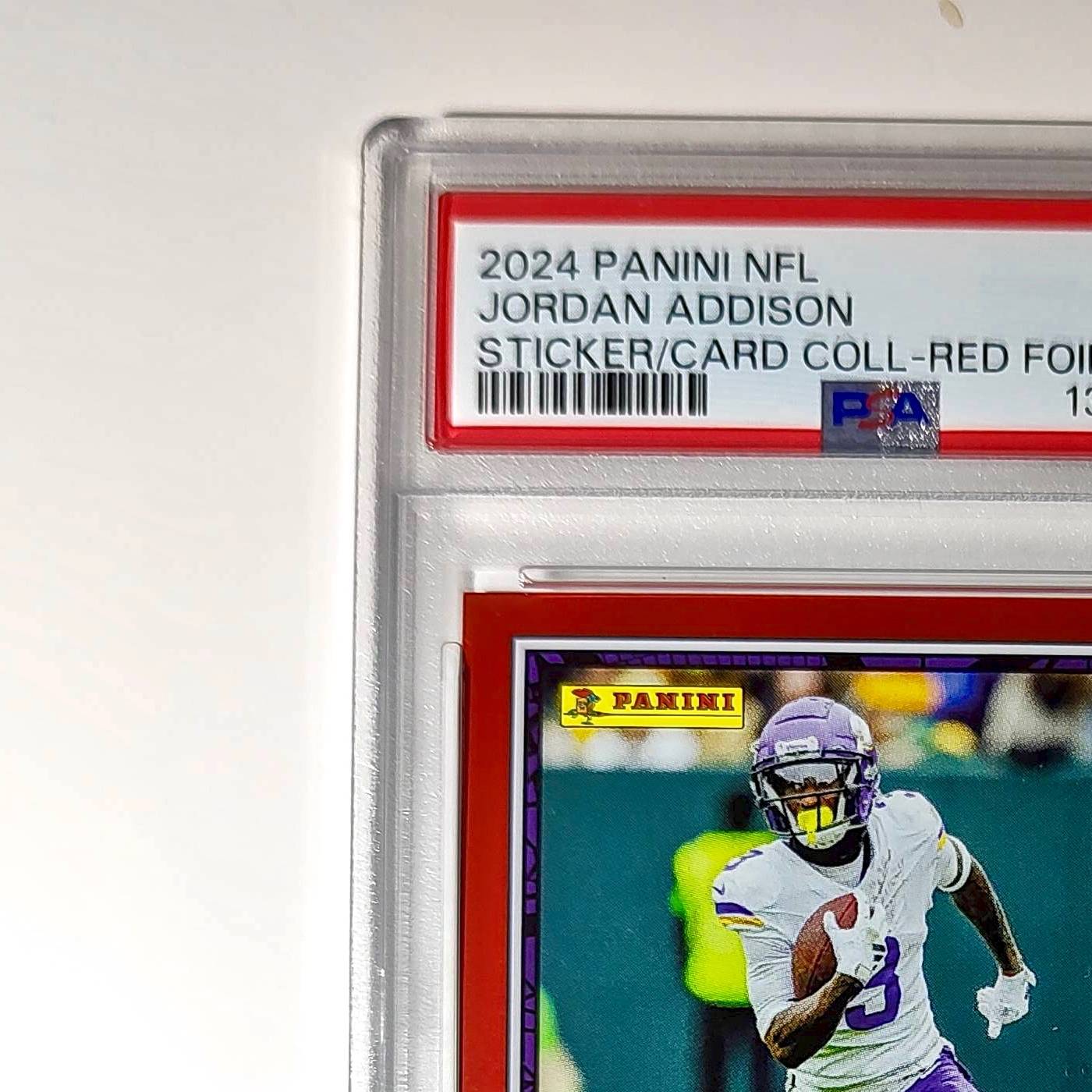 Jordan Addison 2024 Panini Sticker Collection 274/299 #2 Red Foil PSA 9 Mint