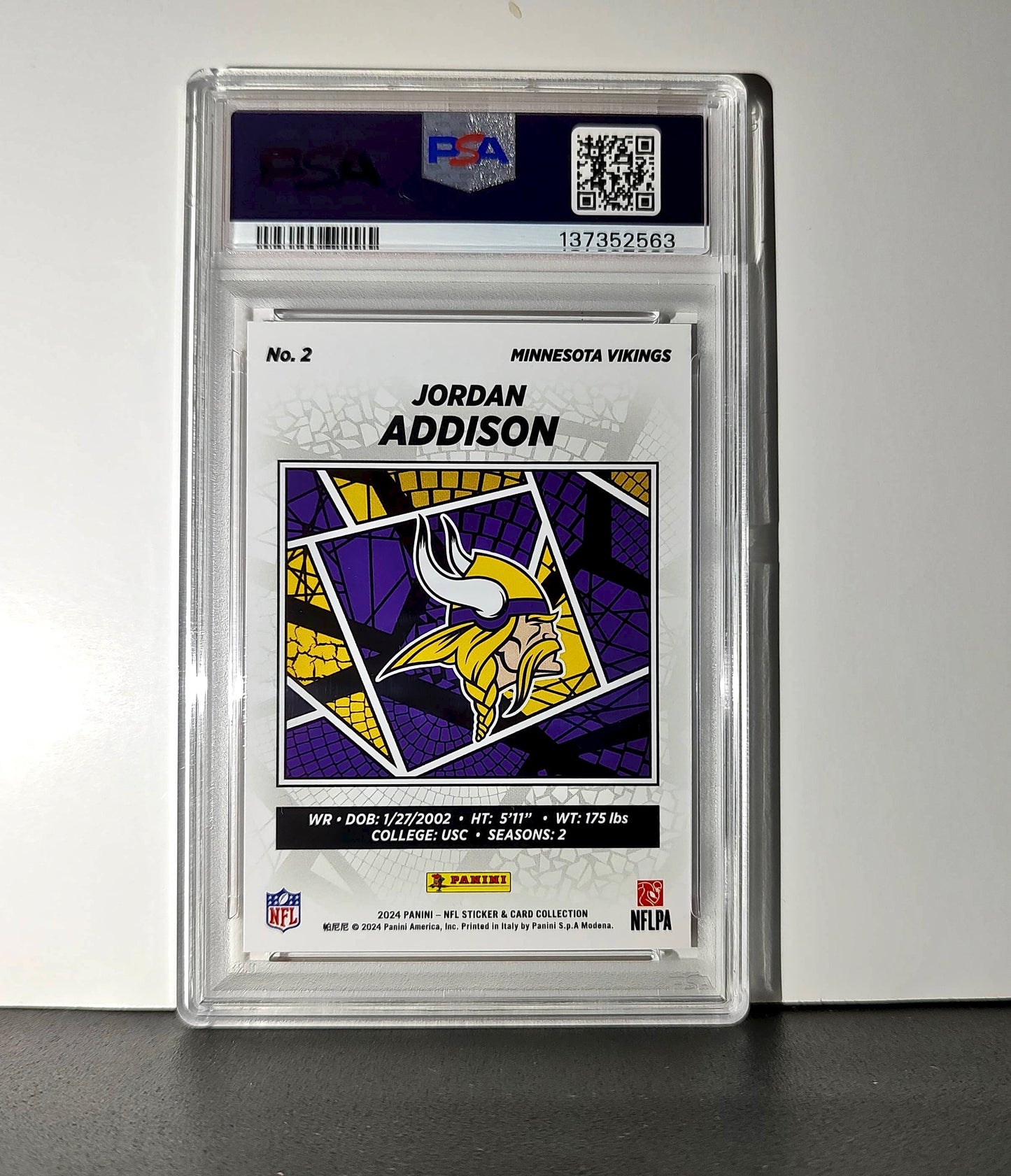 Jordan Addison 2024 Panini Sticker Collection 274/299 #2 Red Foil PSA 9 Mint
