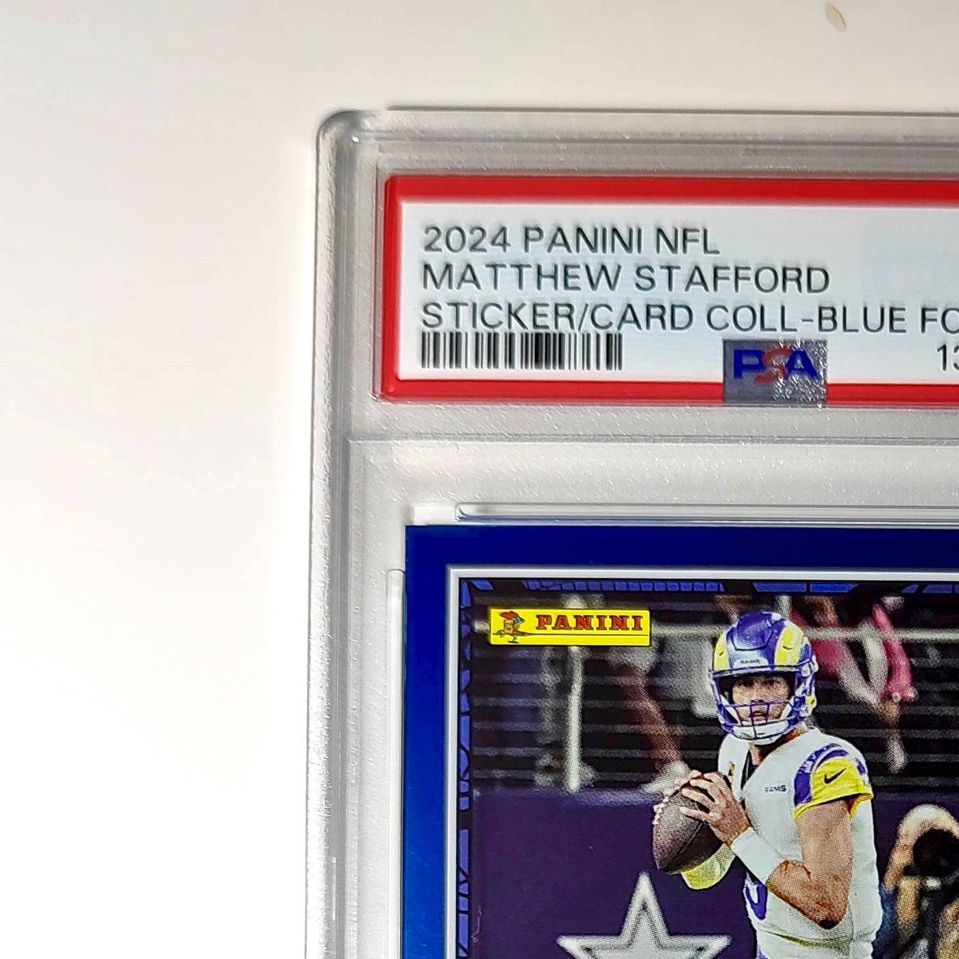 Matthew Stafford 2024 Panini Sticker Collection 38/349 #14 Blue Foil PSA 8 NM-MT