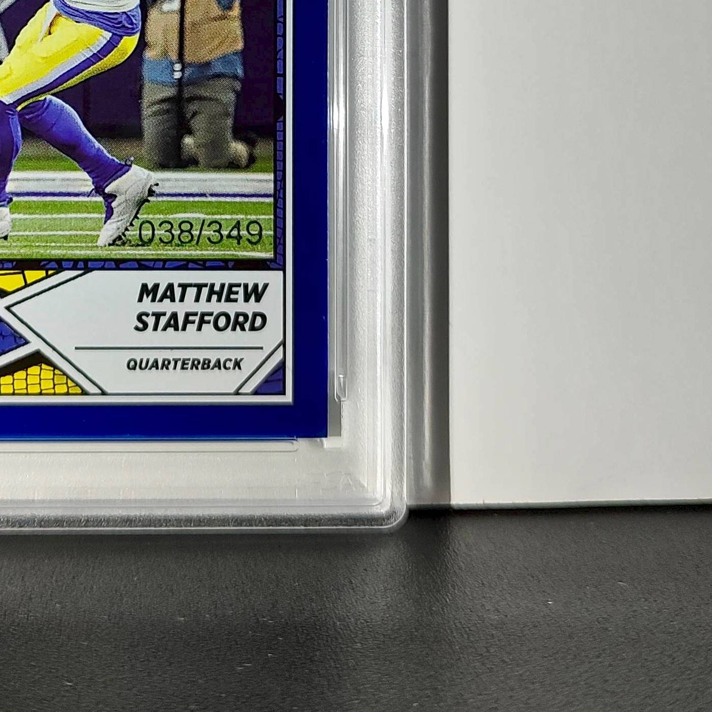 Matthew Stafford 2024 Panini Sticker Collection 38/349 #14 Blue Foil PSA 8 NM-MT