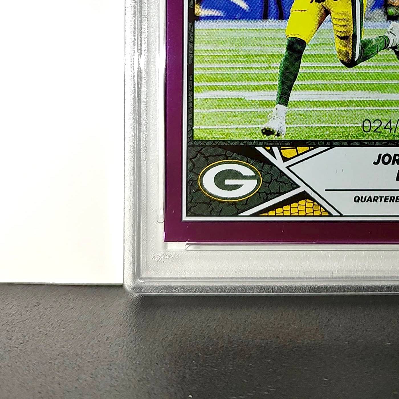 Jordan Love 2024 Panini Sticker Collection 024/099 #18 Purple Foil PSA 8 NM-MT