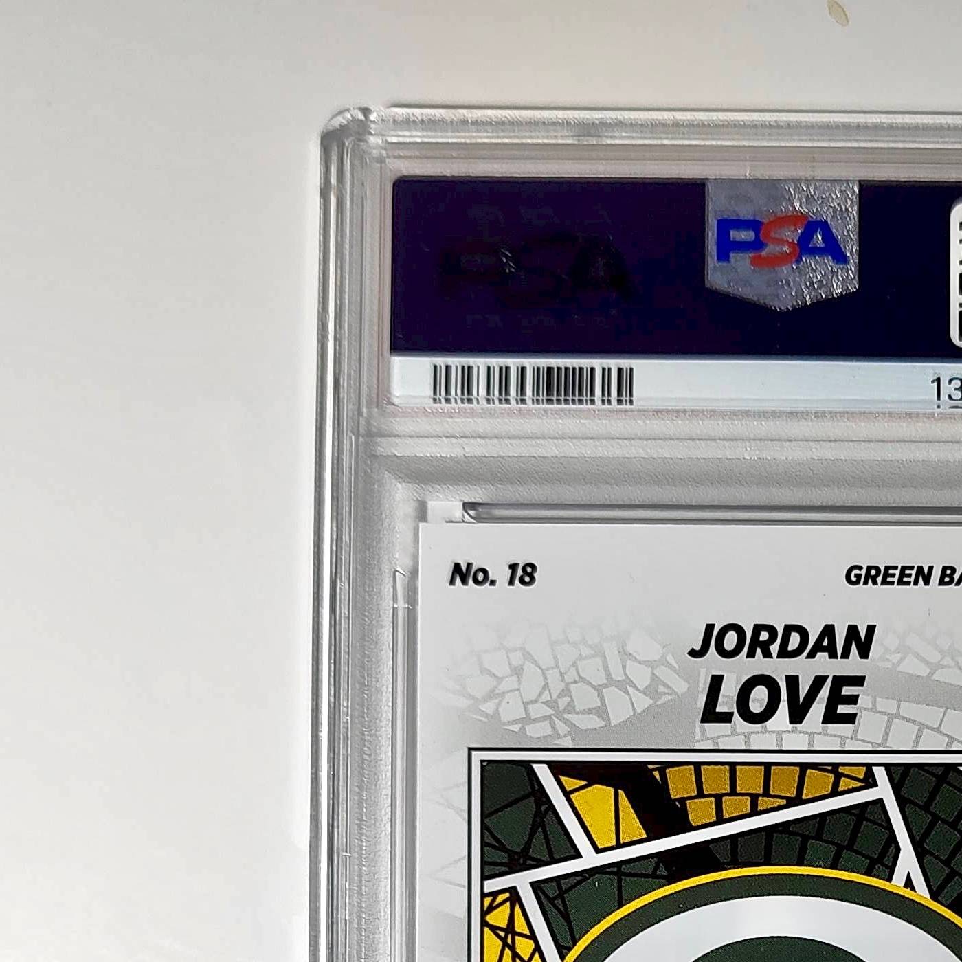 Jordan Love 2024 Panini Sticker Collection 024/099 #18 Purple Foil PSA 8 NM-MT