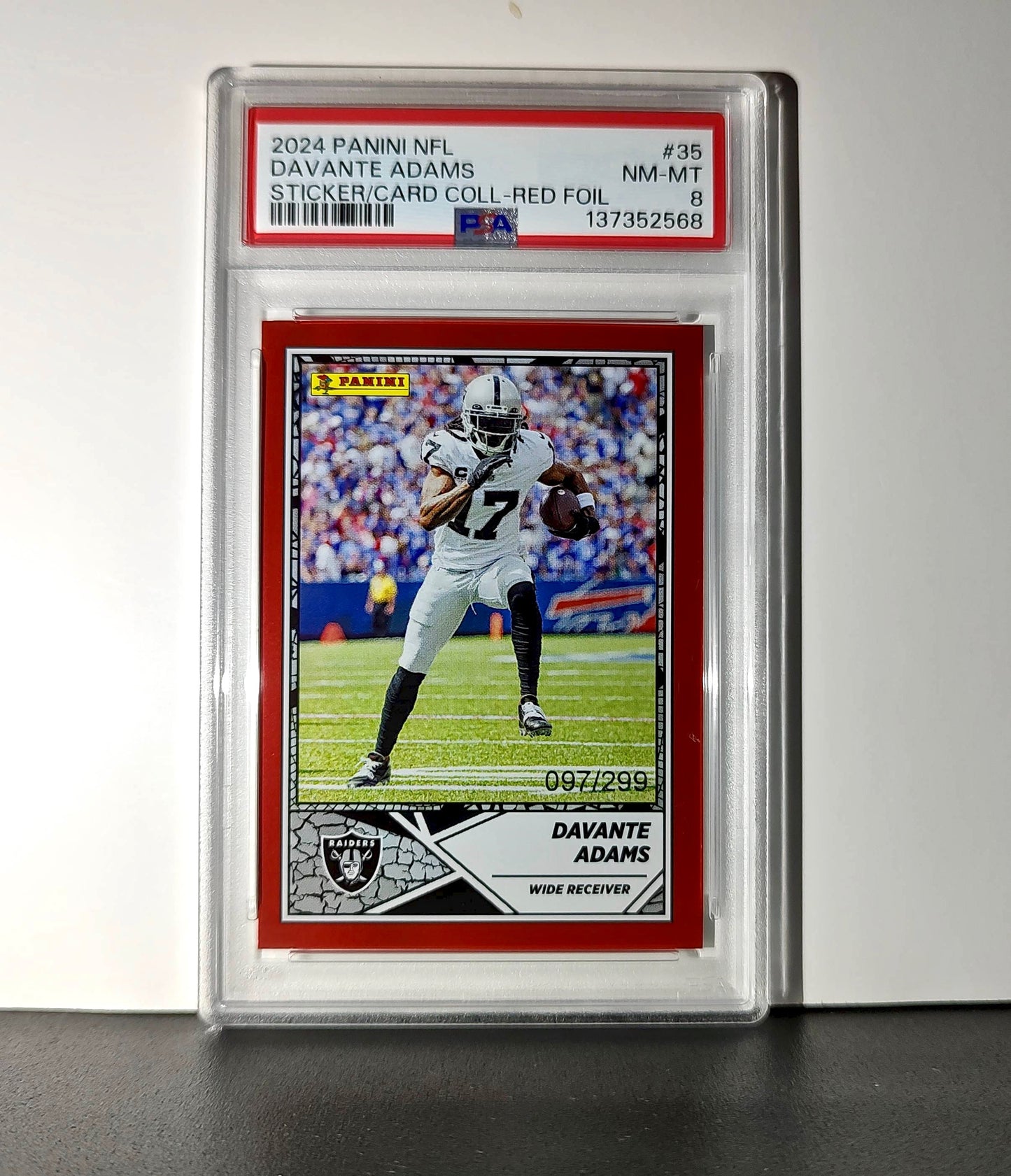 Davante Adams 2024 Panini Sticker Collection 097/299 #35 Red Foil PSA 8 NM-MT