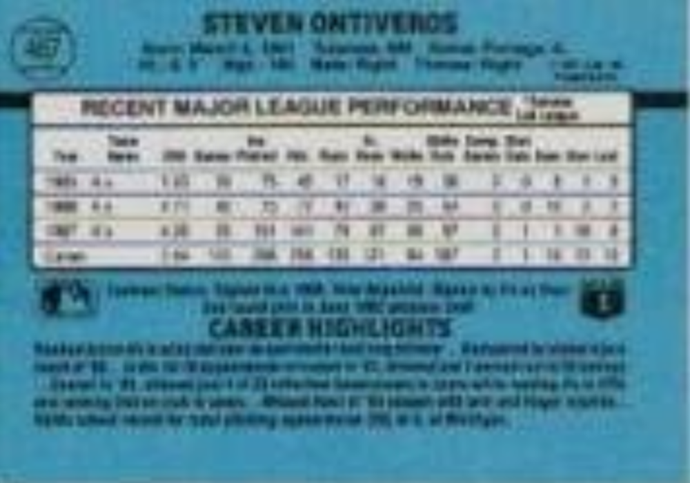 1988 Steve Ontiveros Donruss Baseball Card #467