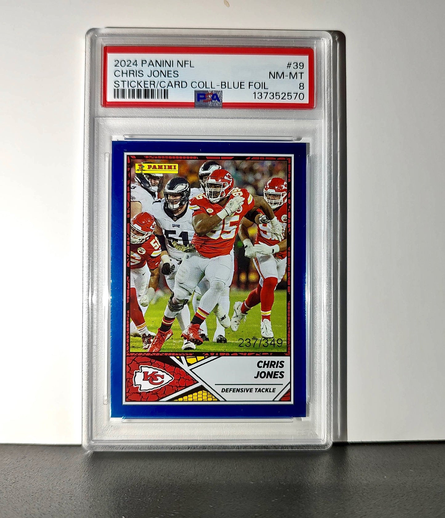 Chris Jones 2024 Panini Sticker Collection 237/349 #39 Blue Foil PSA 8 NM-MT