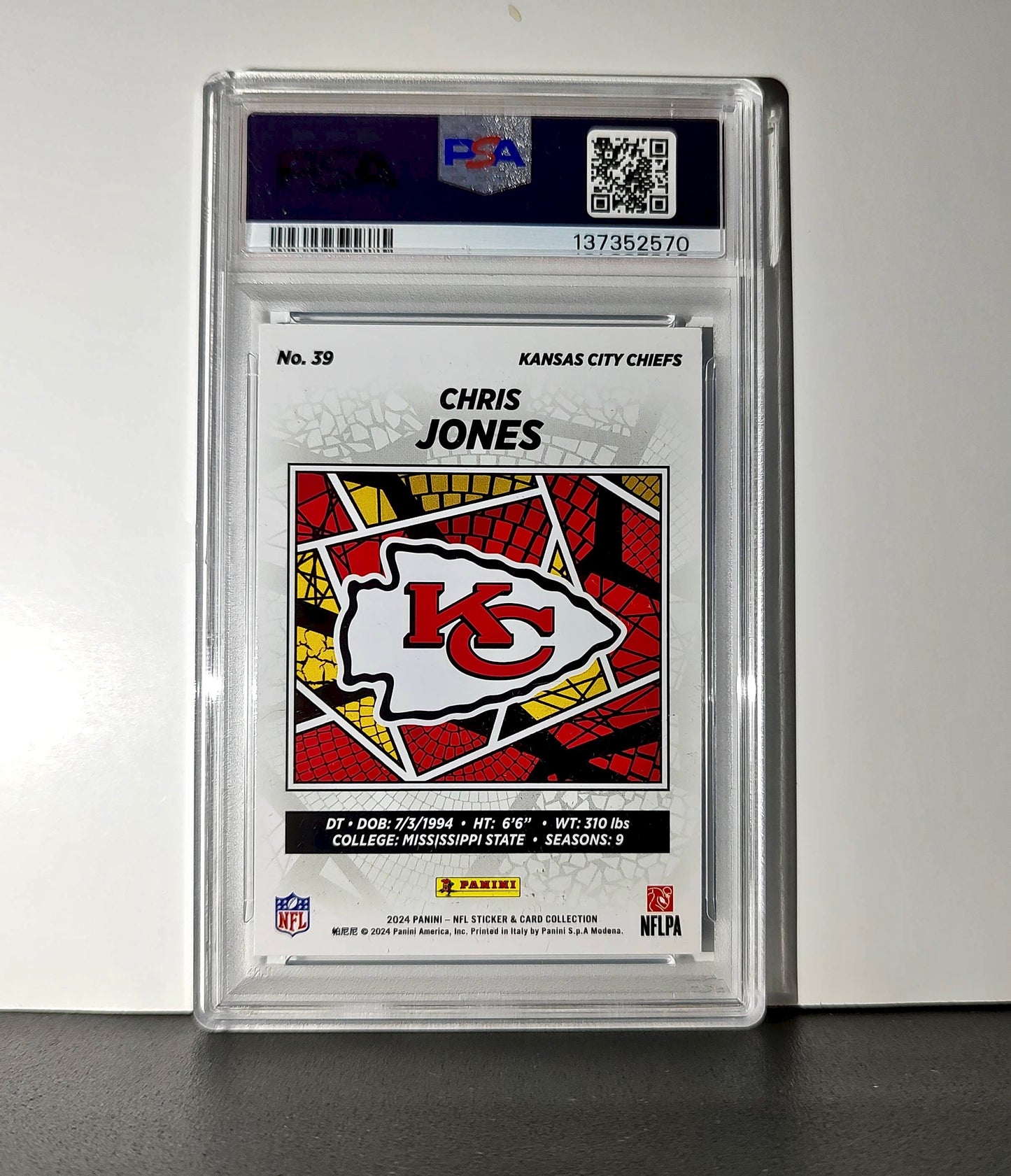 Chris Jones 2024 Panini Sticker Collection 237/349 #39 Blue Foil PSA 8 NM-MT