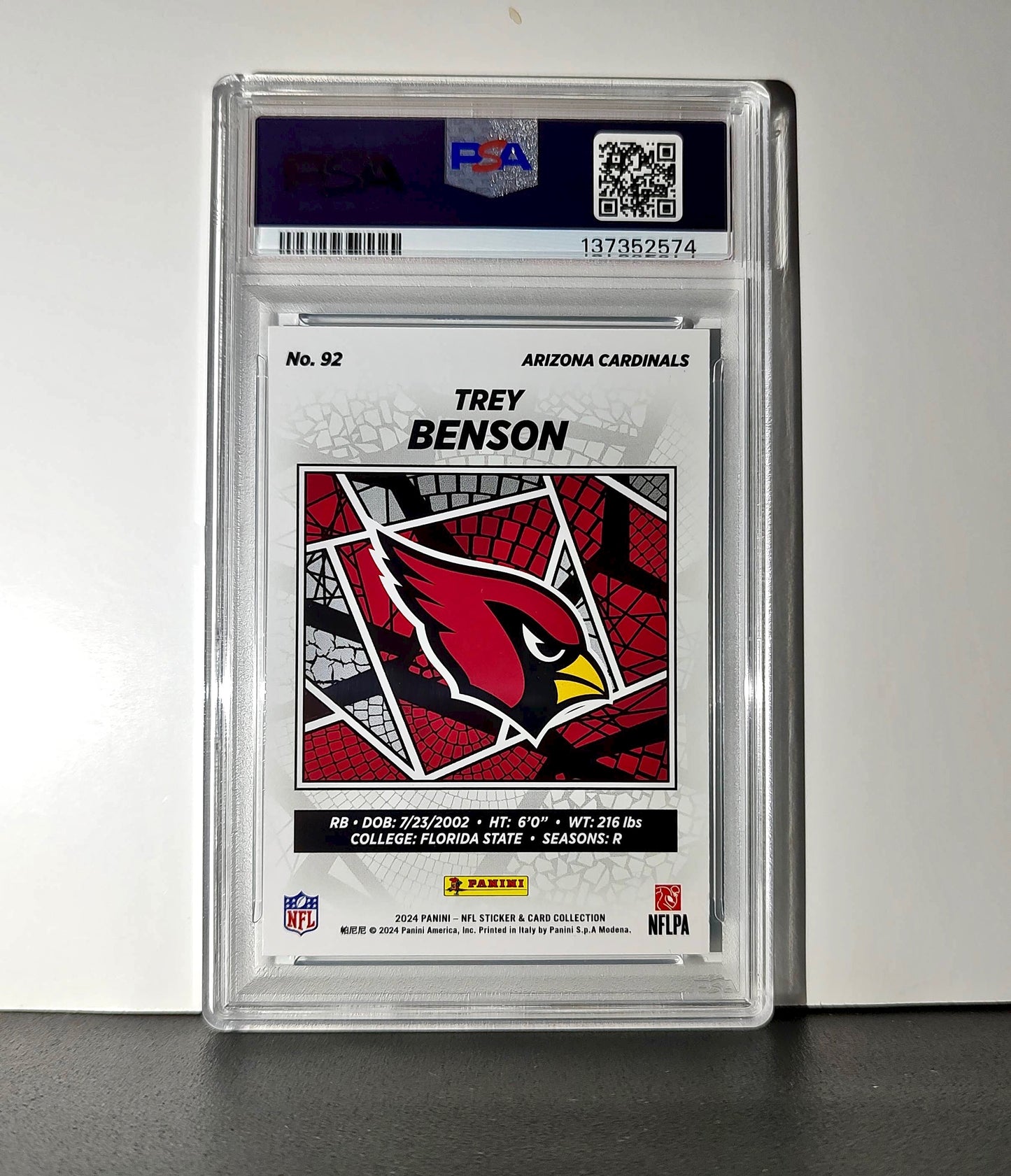 Trey Benson Rookie 2024 Panini Sticker Collection 255/349 #92 Blue Foil PSA 8