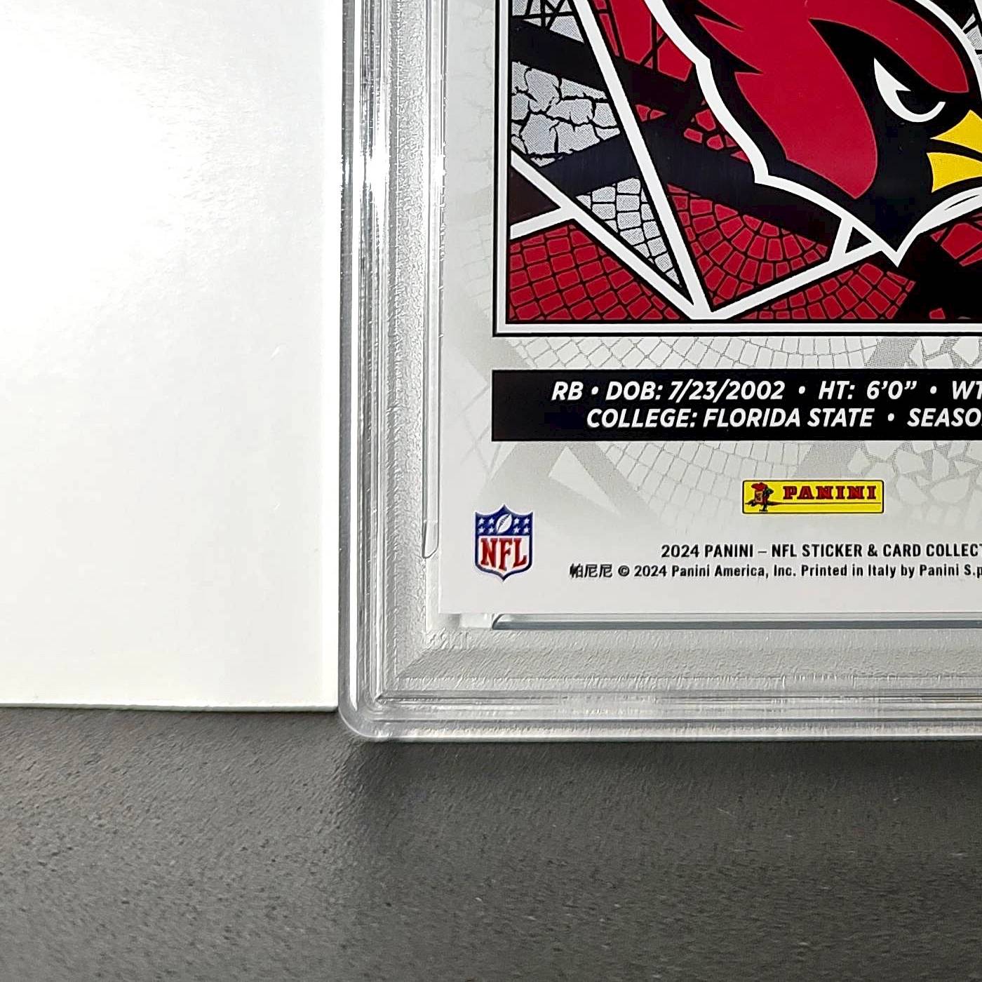 Trey Benson Rookie 2024 Panini Sticker Collection 255/349 #92 Blue Foil PSA 8
