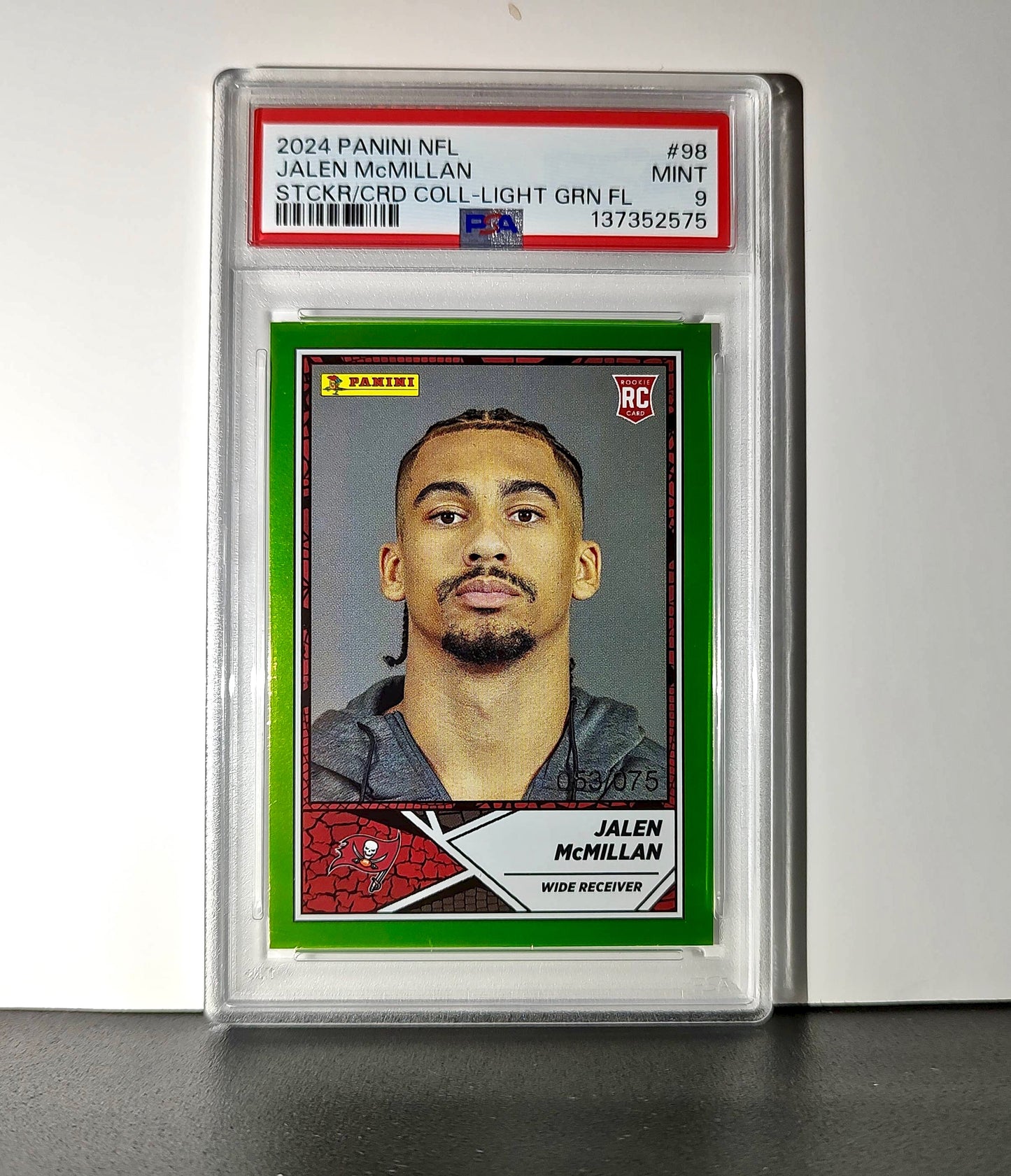 Jalen McMillan Rookie 2024 Panini Sticker Collection 053/075 #98 Lime Foil PSA 9